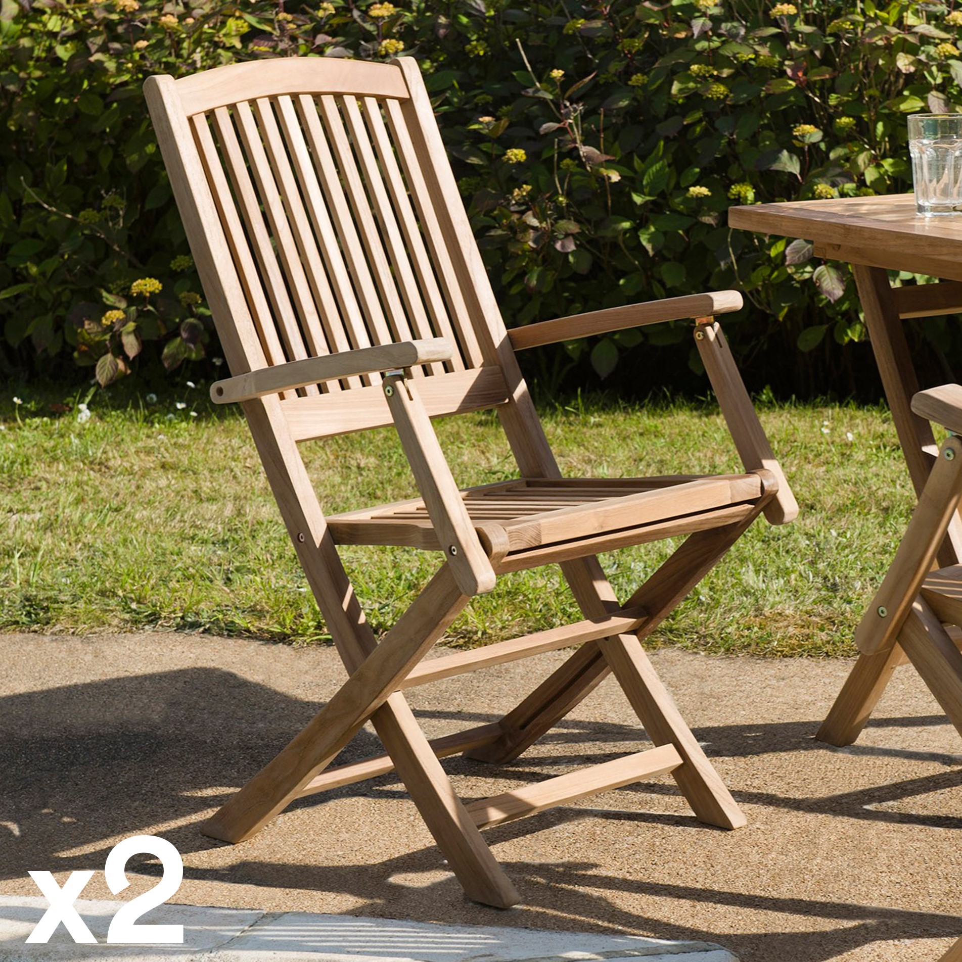 Chaise de jardin en teck avec accoudoirs (lot de 2) SUMMER