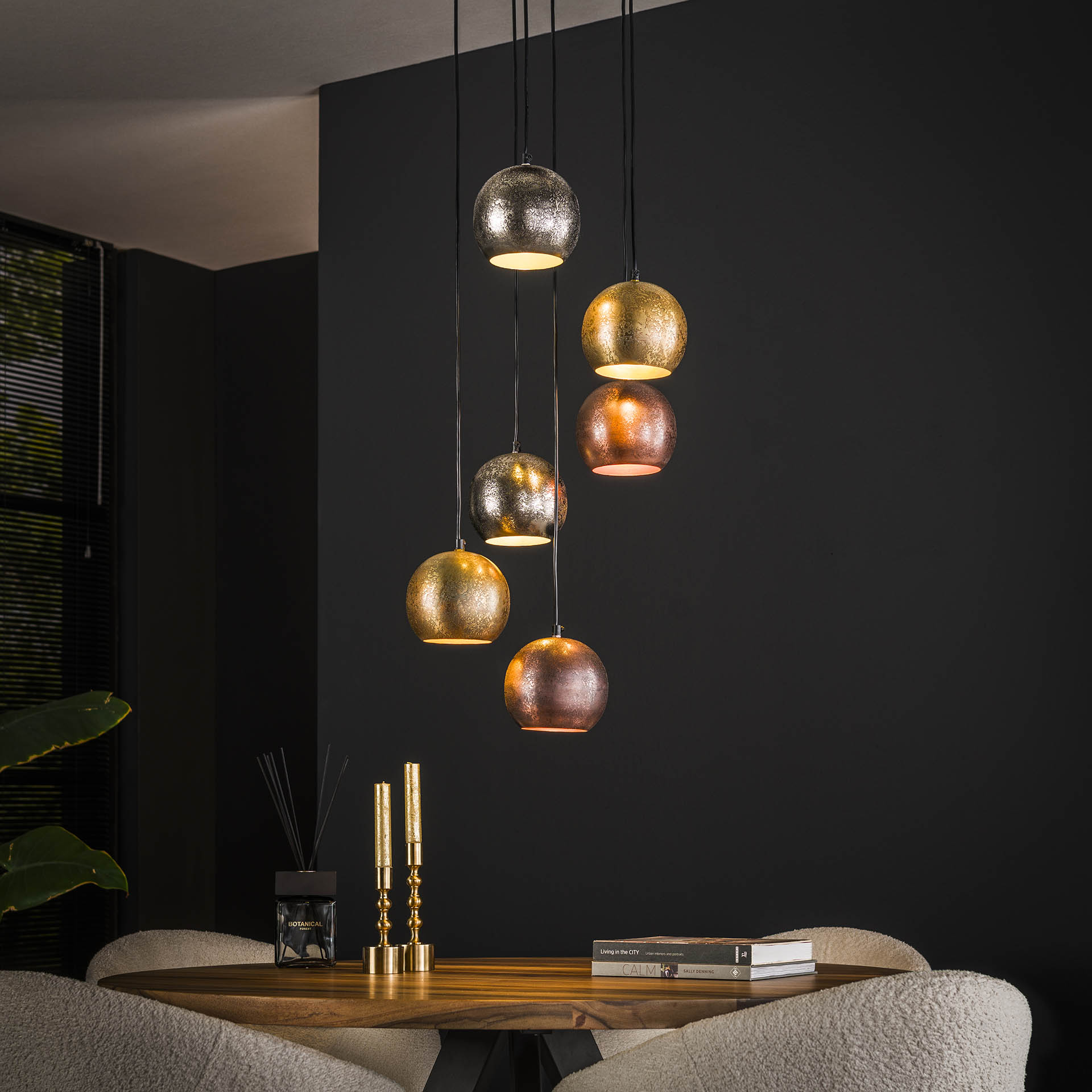 Luminaire vintage 6 lampes globes en verre RALF