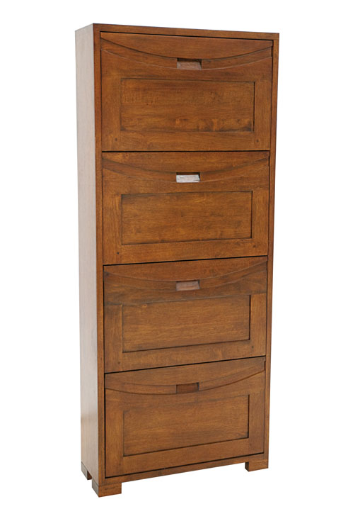 Meuble à chaussures Hévéa 4 portes à battant 63x22x151cm NIAGARA