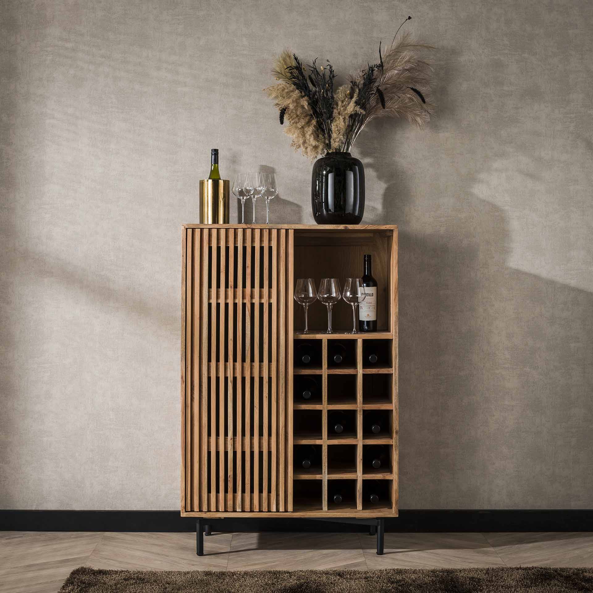 Meuble bar en bois d'acacia motif baguette MELBOURNE
