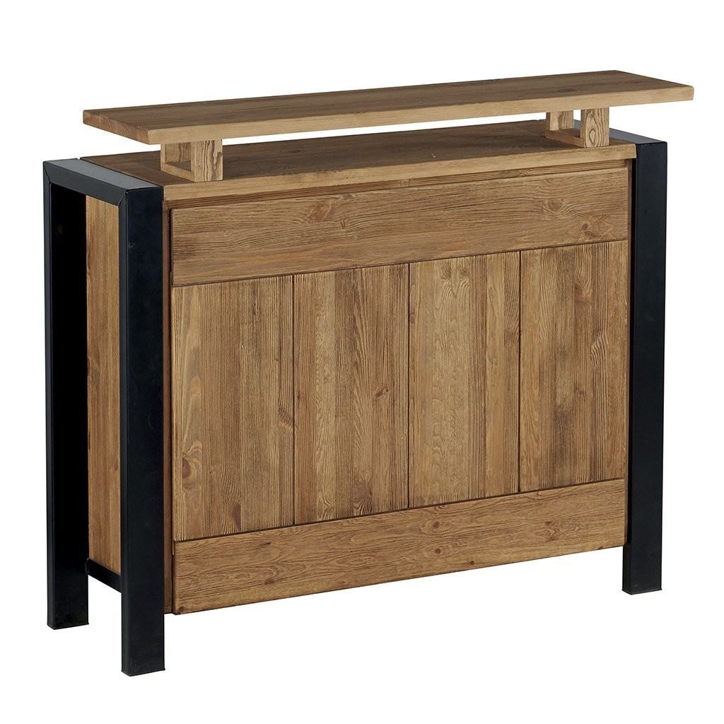 Meuble bar pin massif brossé 2 tiroirs 126cm LOUNDGE
