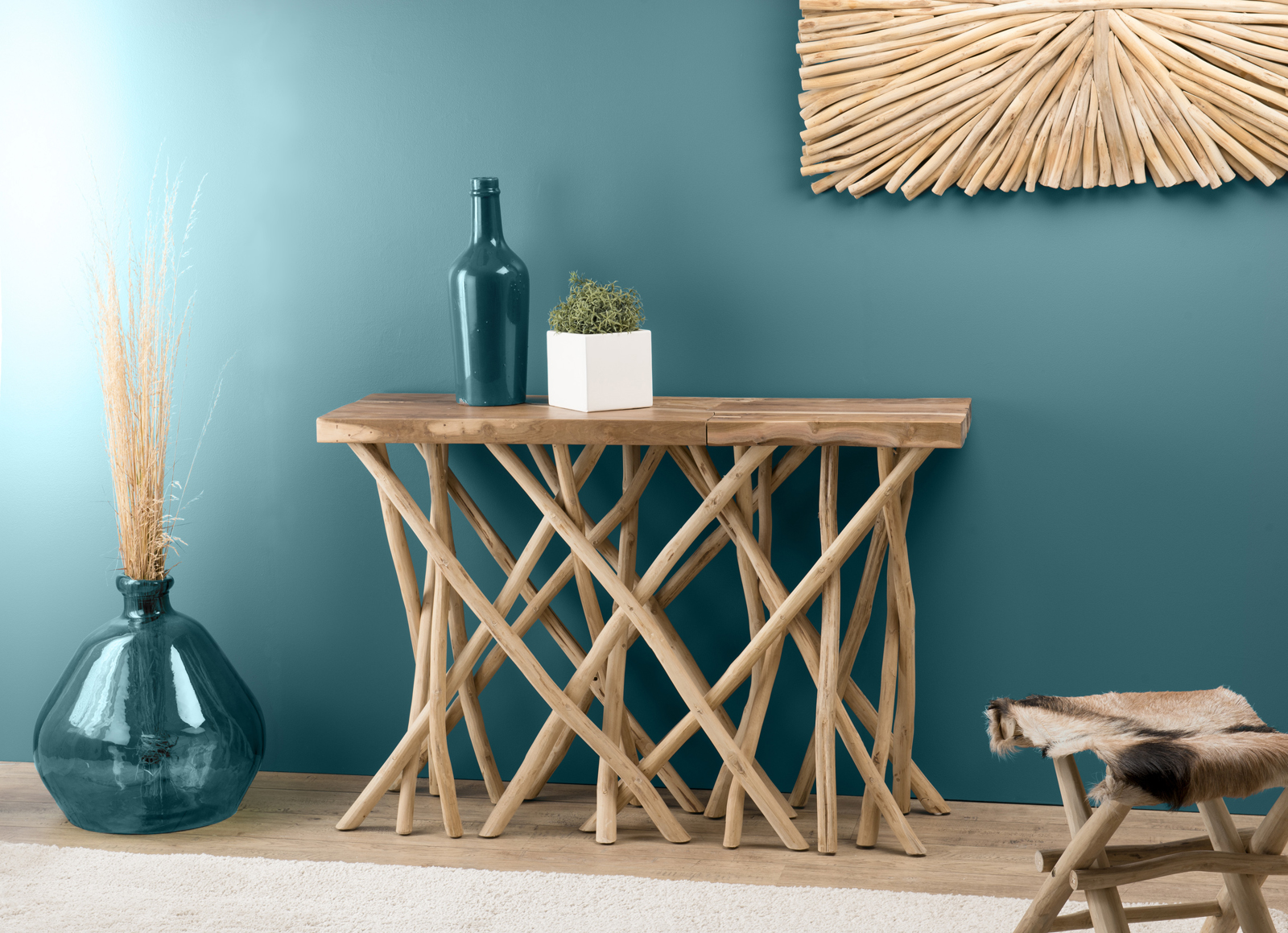 Meuble console bois flotté teck 120x39 cm JAIPUR