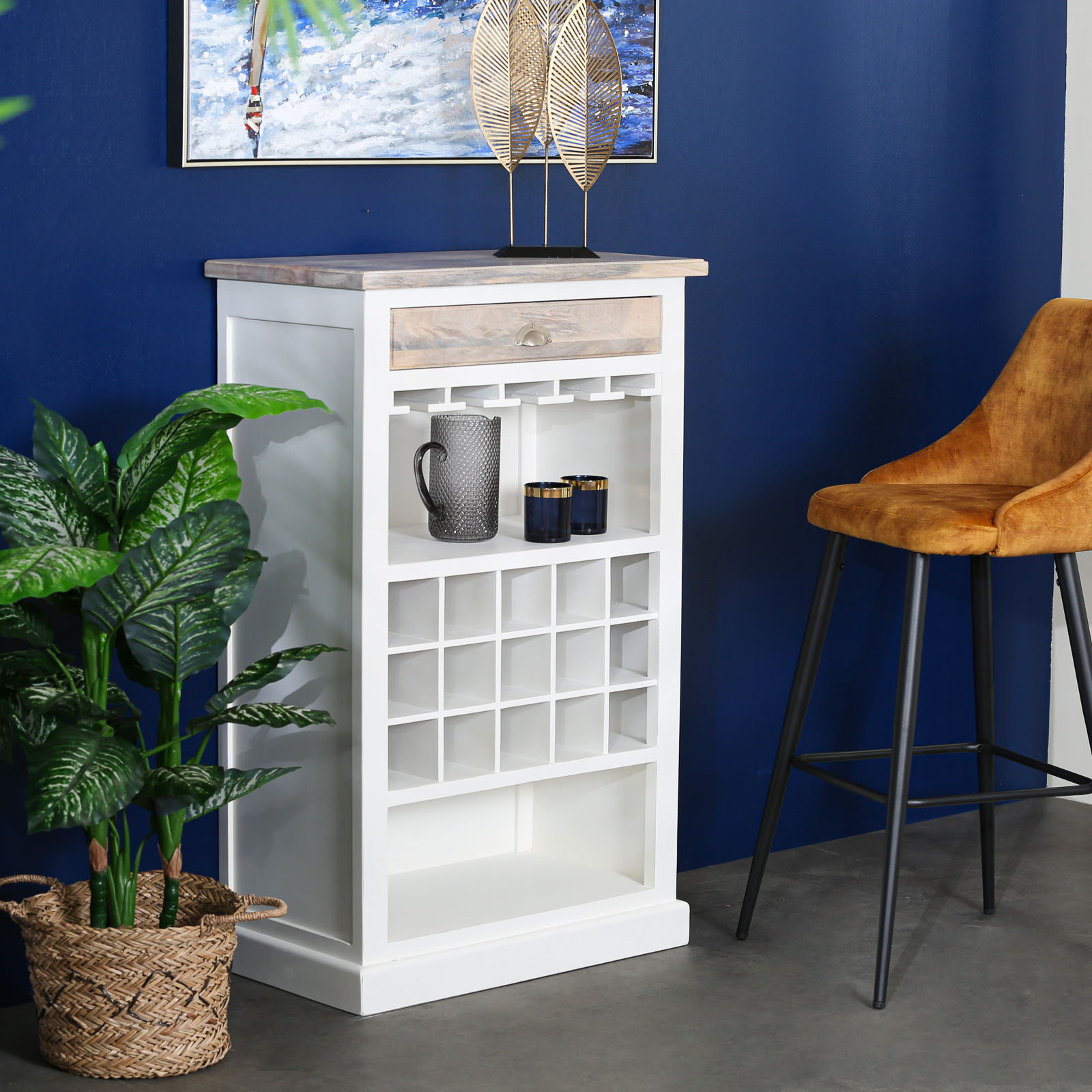 Meuble de bar blanc en bois ALESIA