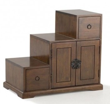 Meuble étagère escalier double face hévéa L67xP38xH60cm MAORI