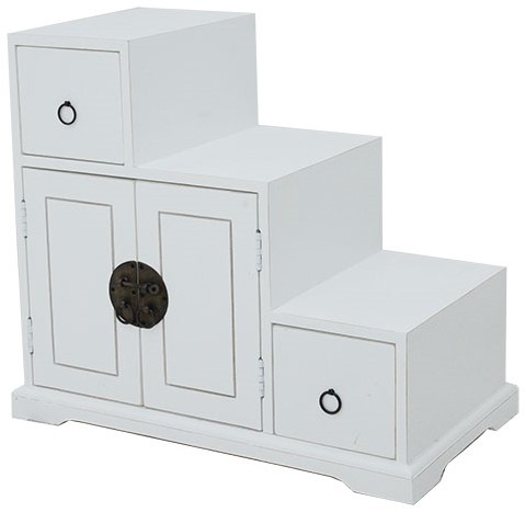 Meuble étagère escalier double face hévéa L67xP38xH60cm MAORI