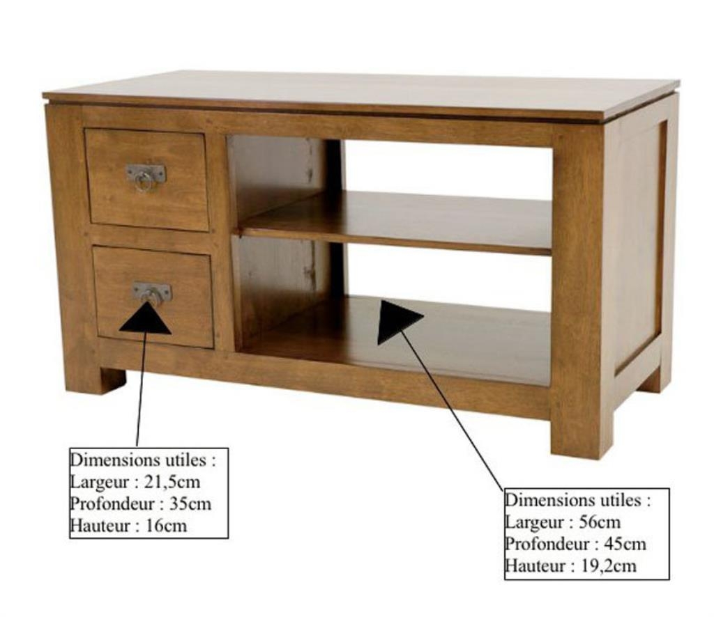 Meuble TV 2 tiroirs hévéa 100x45x58cm HELENA
