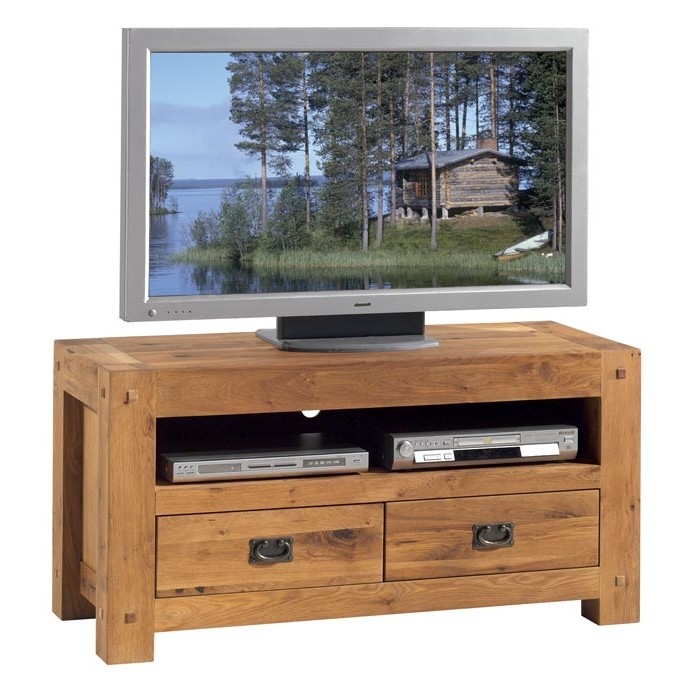 Meuble TV bois de chêne 2 tiroirs FJORD