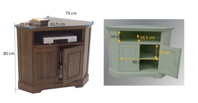 Meuble TV d'angle 2 portes hévéa 105cm TRADITION