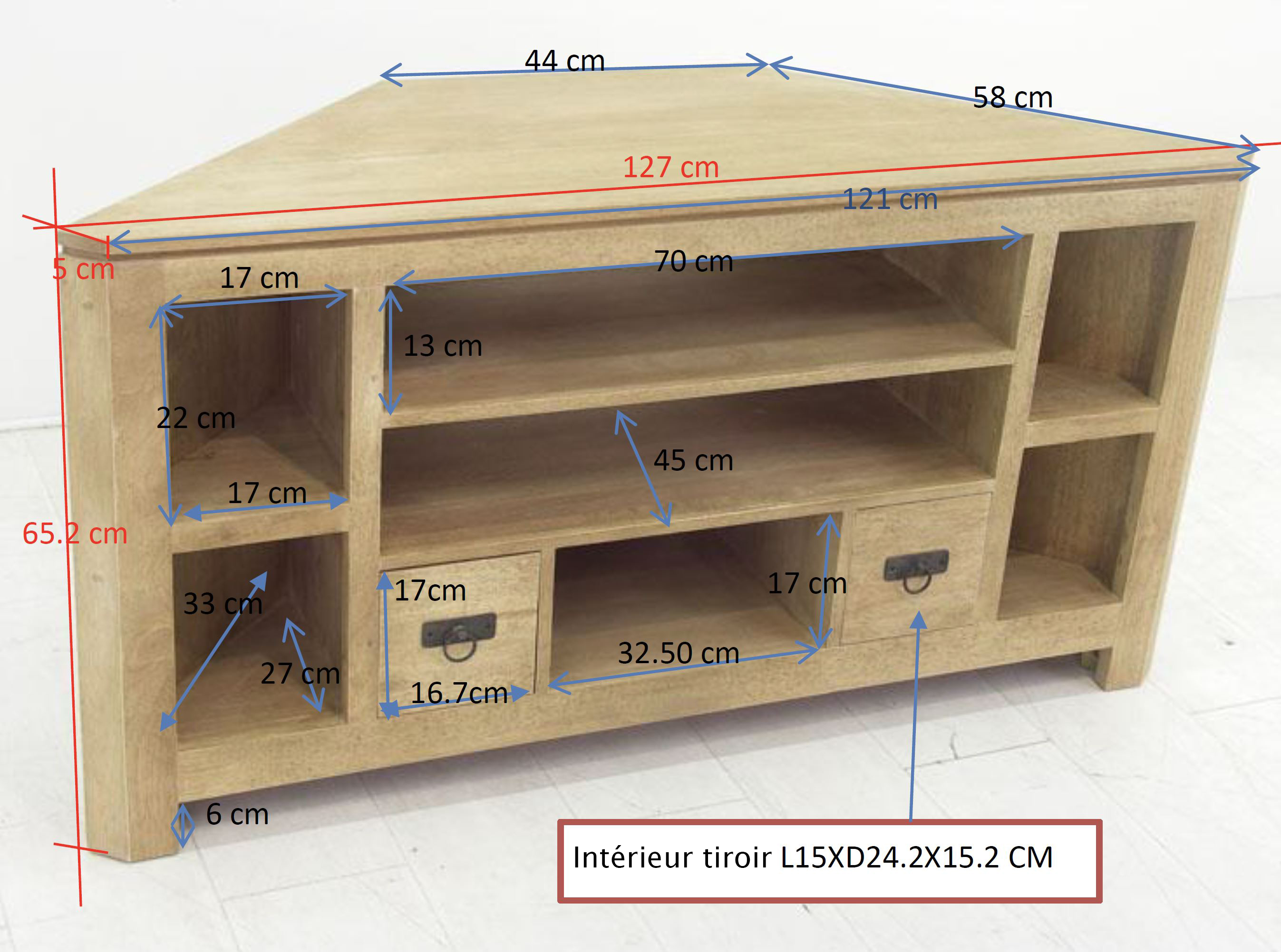 Meuble TV d'angle bois massif HELENA