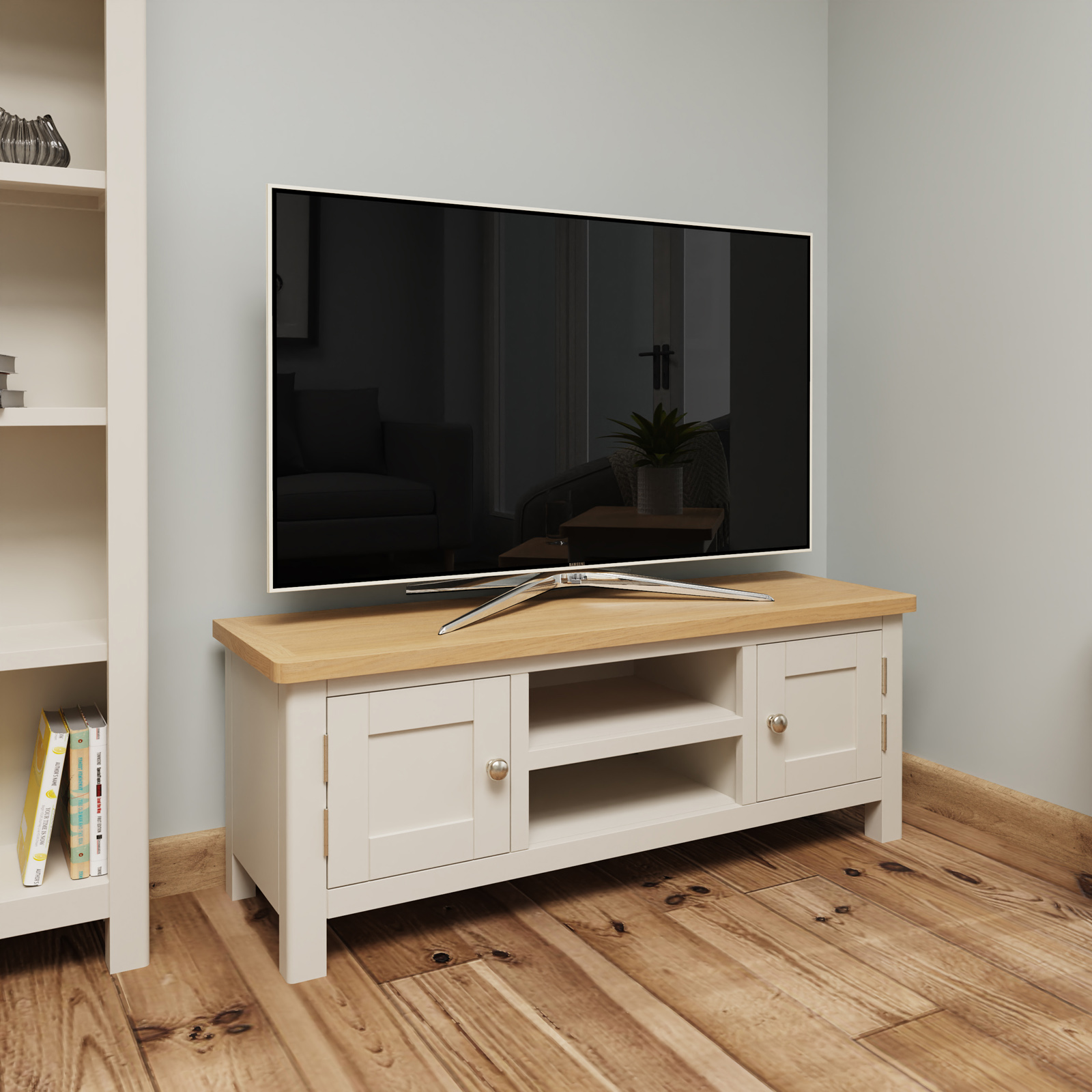 Meuble TV en bois finition gris clair BATH