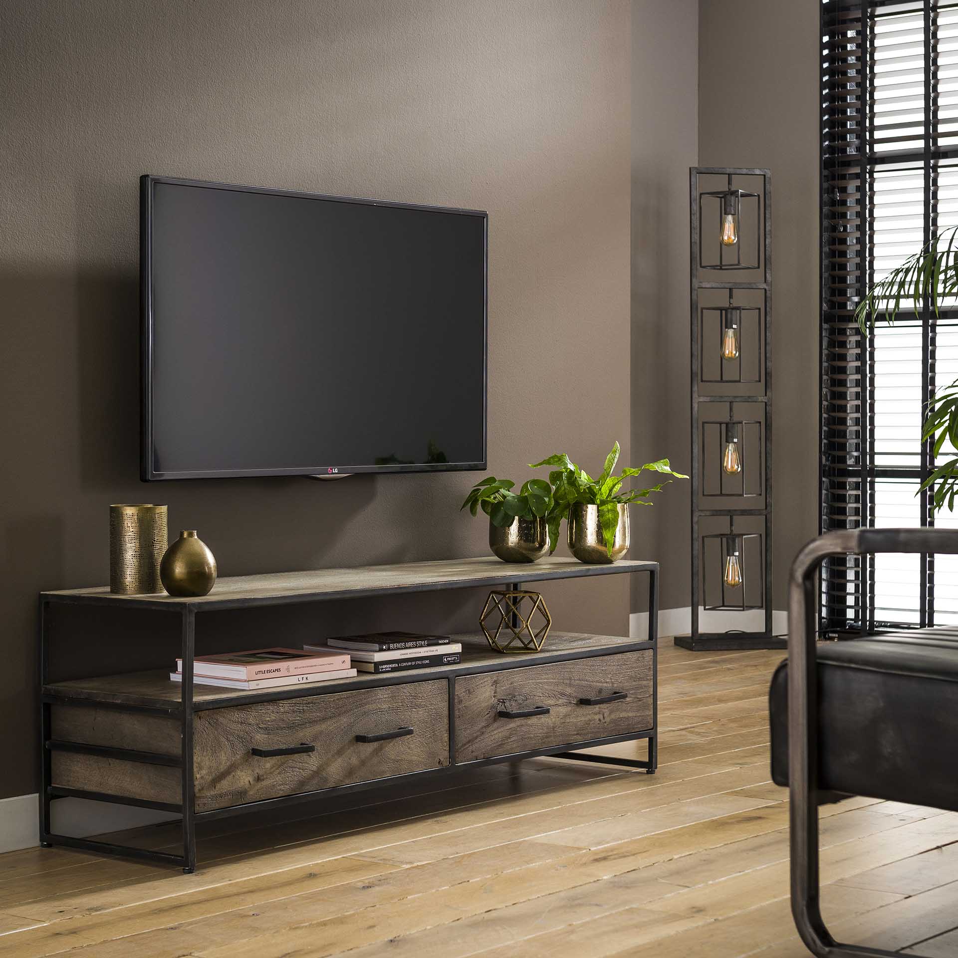 Meuble tv en bois grisé OBAN