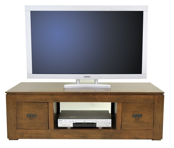 Meuble TV hévéa 2 tiroirs 125x50x40cm HELENA