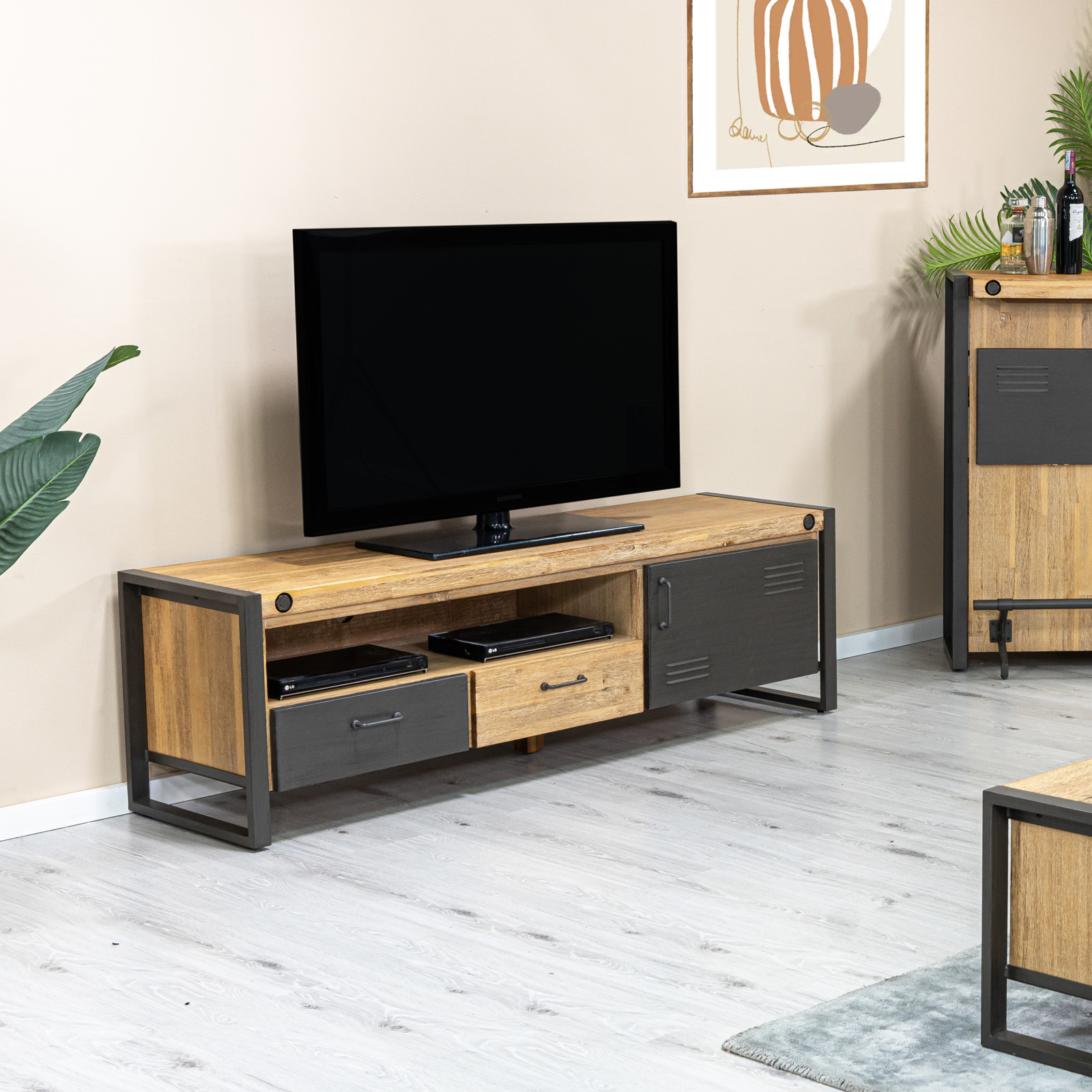 Meuble TV industriel bois métal boulons BROOKLYN