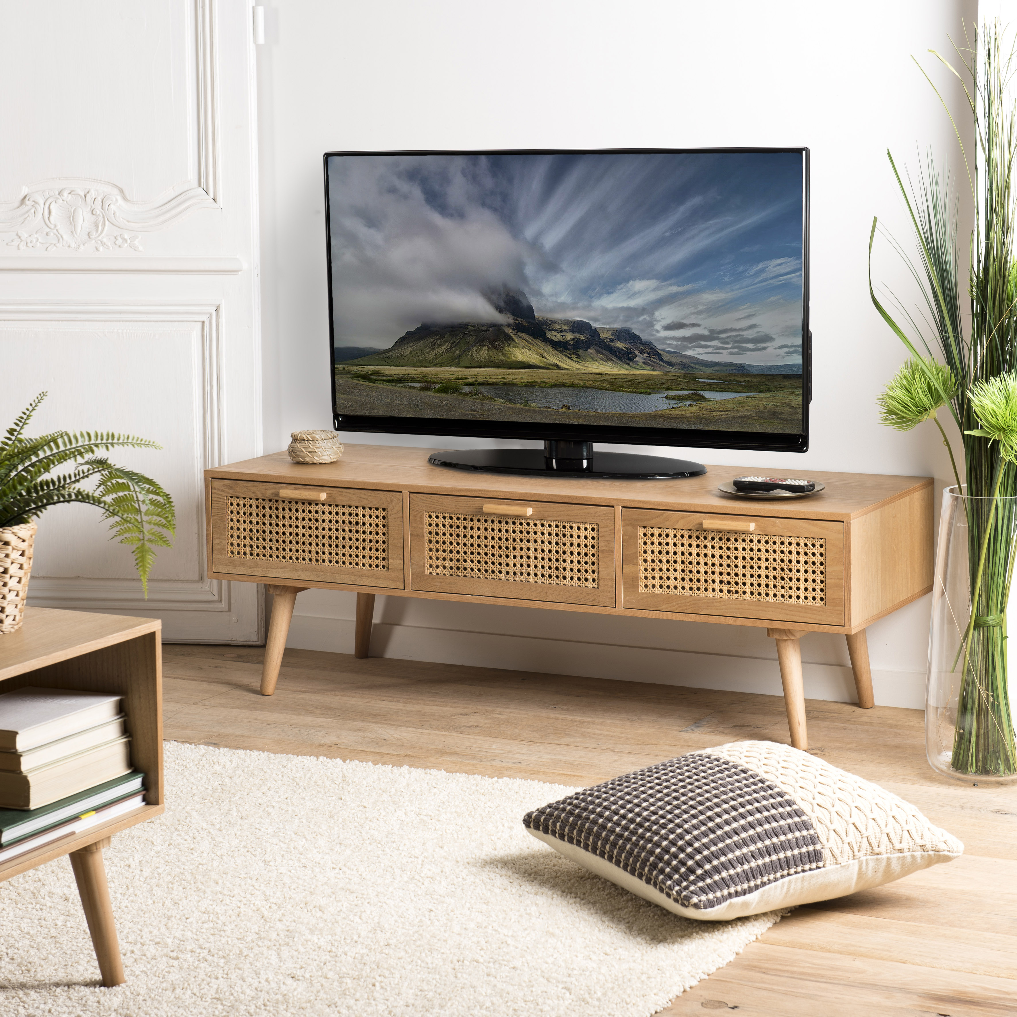 Meuble tv moderne avec cannage ALGA