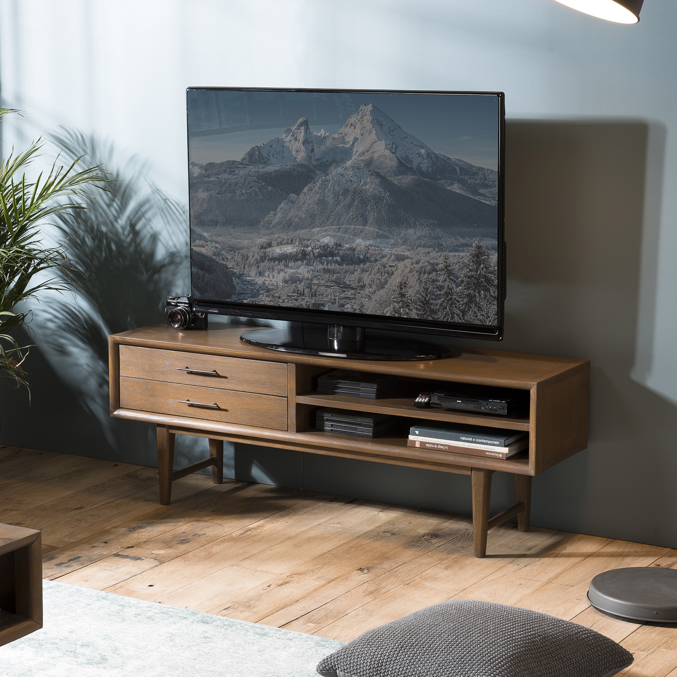 Meuble tv vintage 2 tiroirs 2 niches PADANG