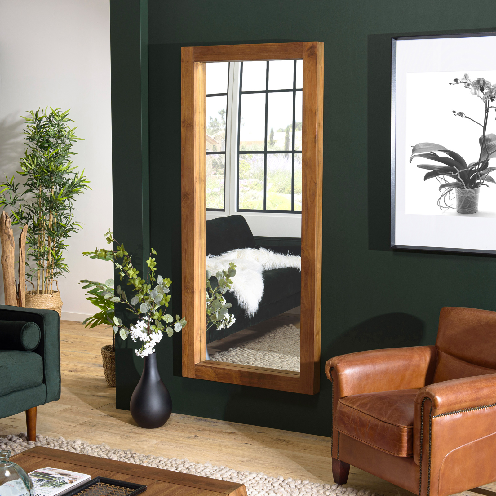 Miroir rectangulaire en bois de teck 180 cm SWING