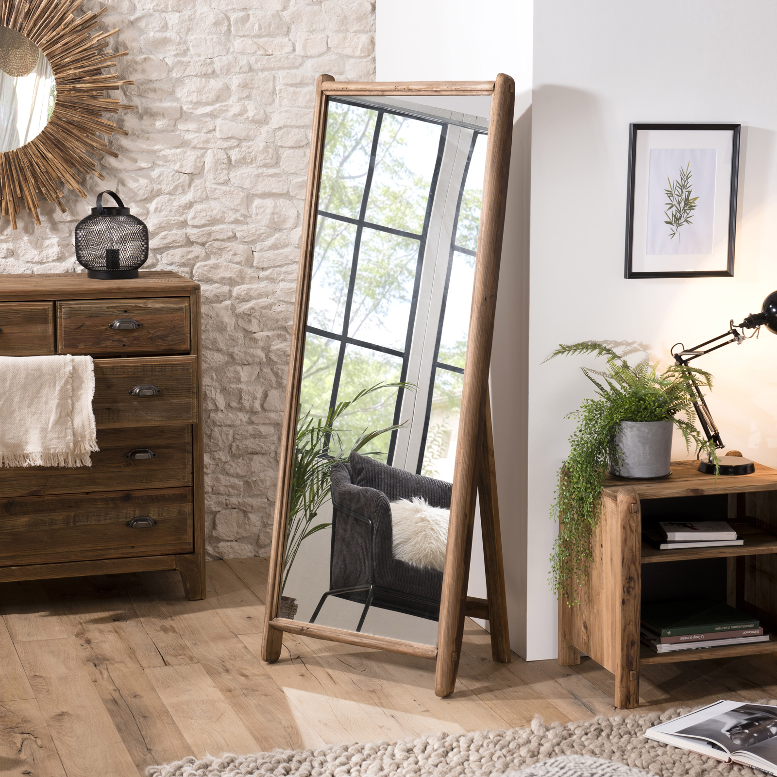 Miroir sur pied en bois de pin recyclé DENVER