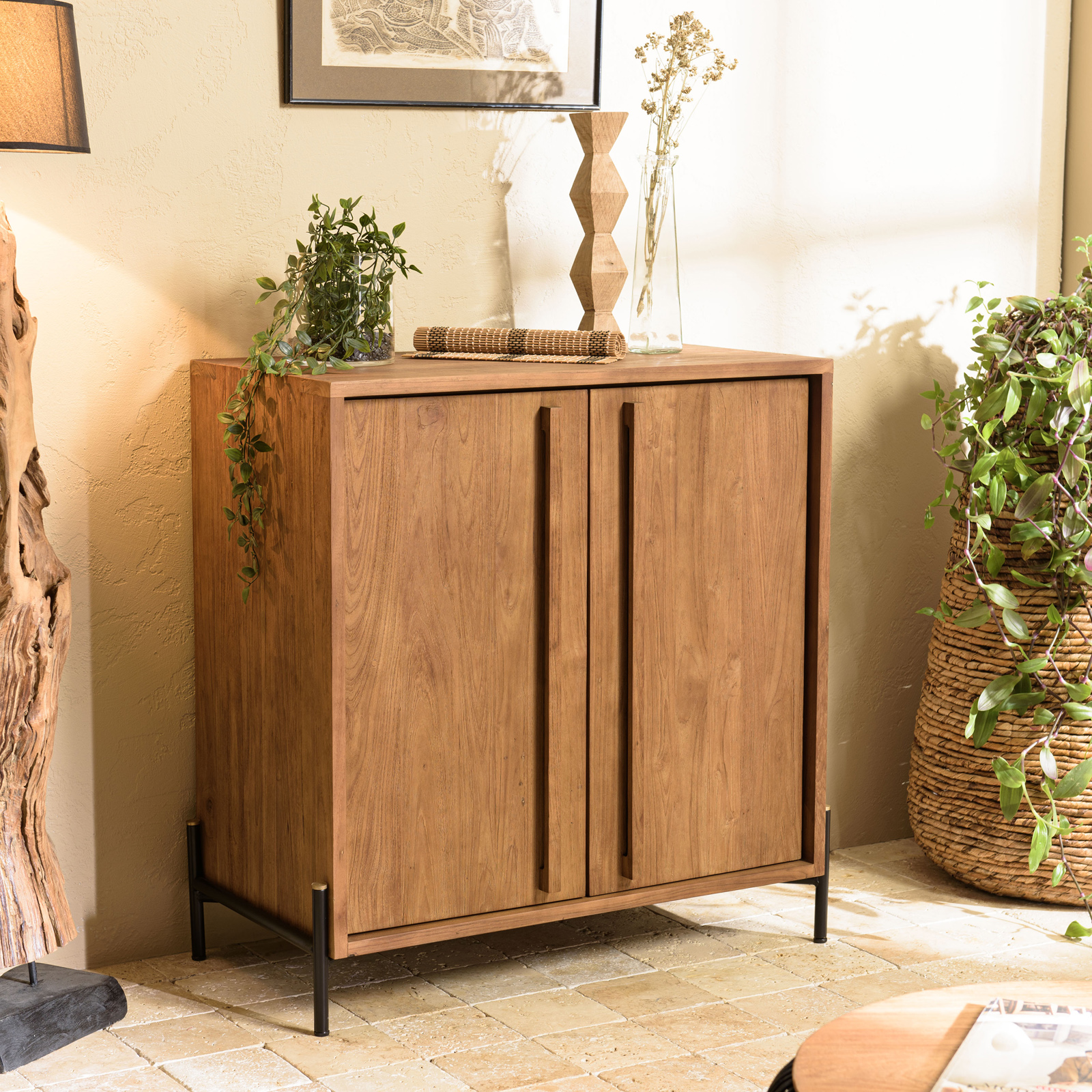 Petit buffet en teck recyclé 2 portes 84 cm SWING