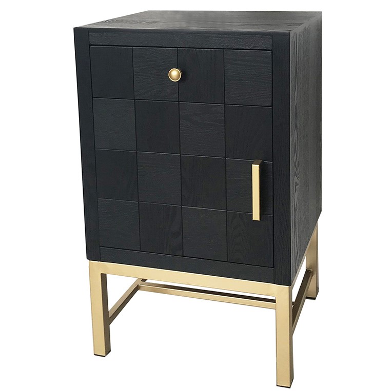 Petit meuble de rangement noir motif damier LEOPOLD
