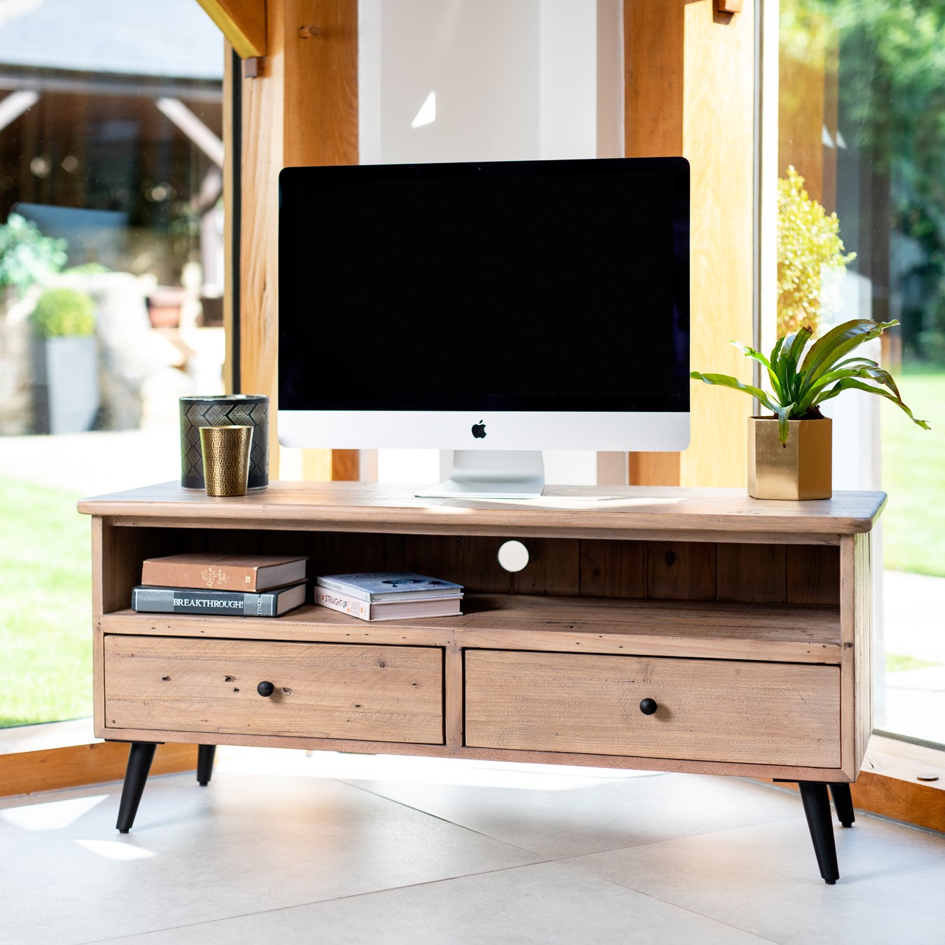 Petit meuble TV bois recyclé clair SALERNE