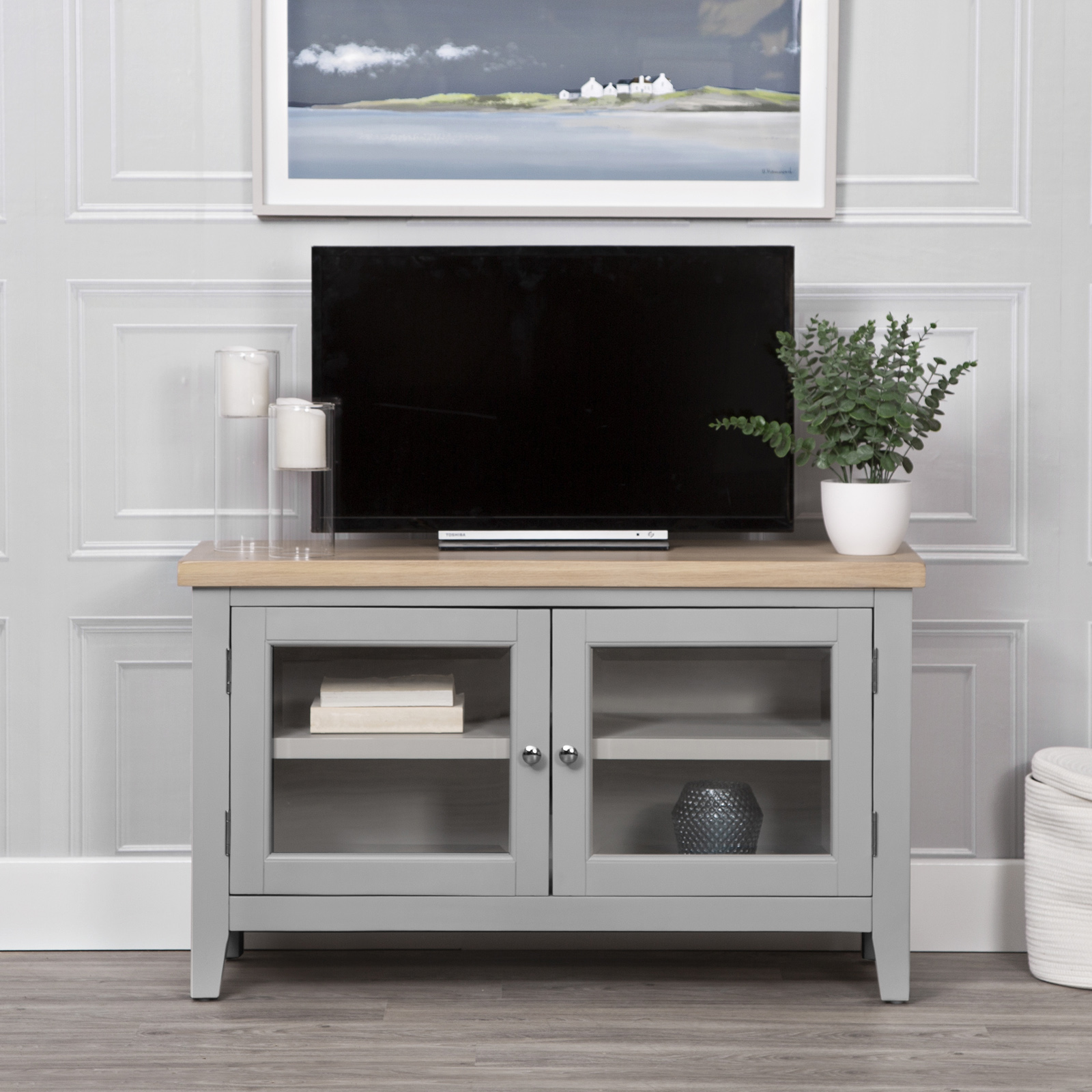 Petit meuble tv gris en chêne PAROS