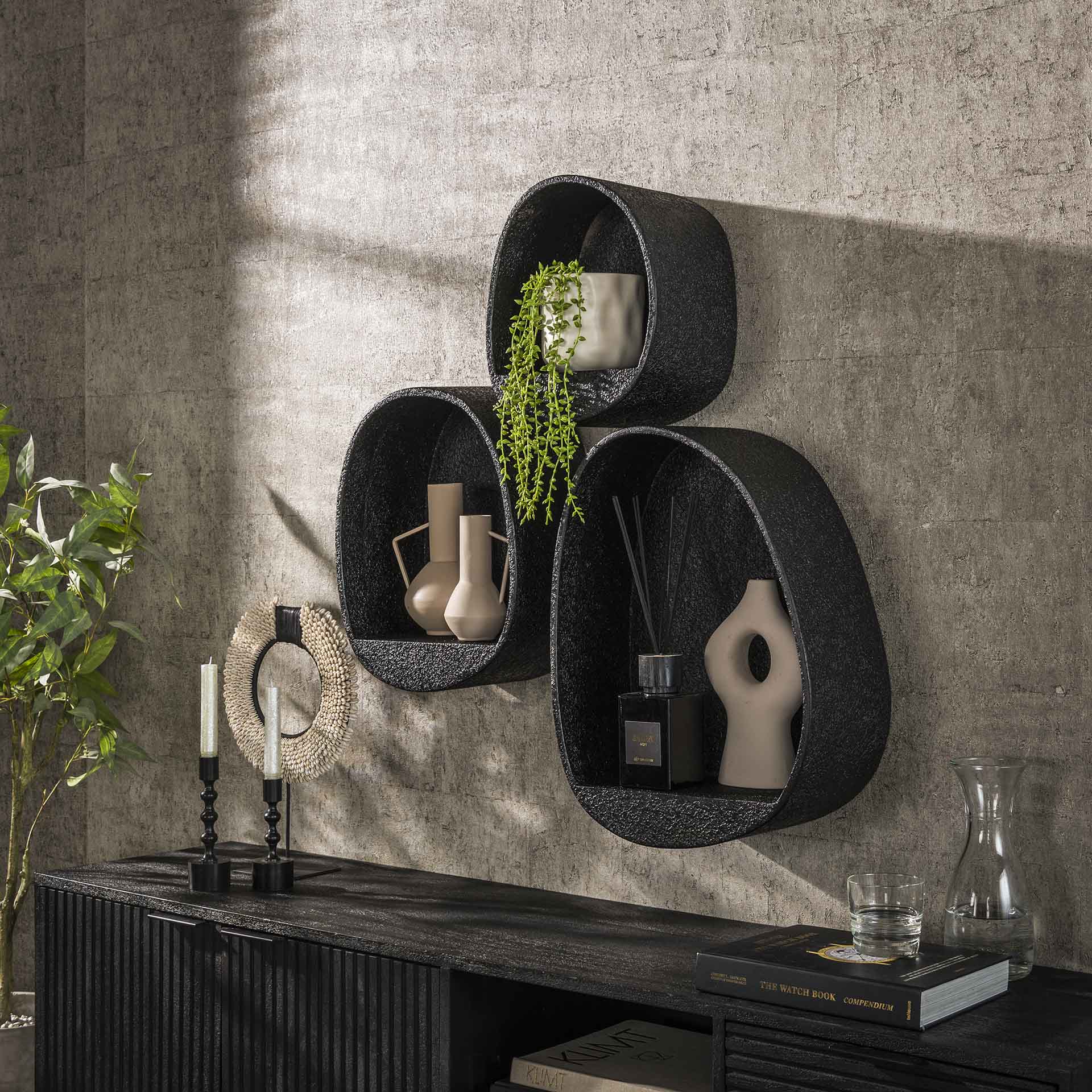 Petite étagère noire organique (lot de 3) TAJ