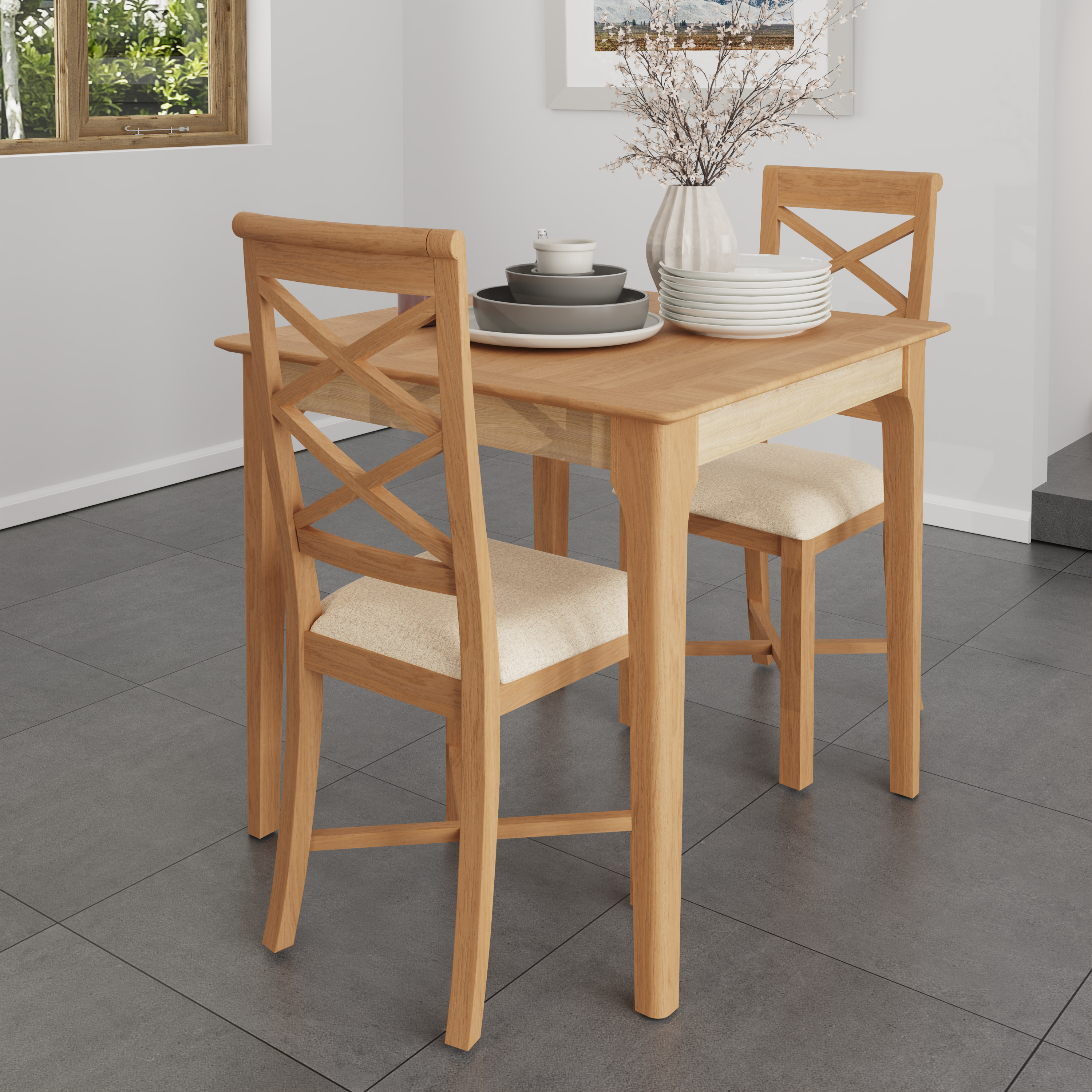 Petite table à manger carrée en bois de chêne clair 85 cm CRUZ