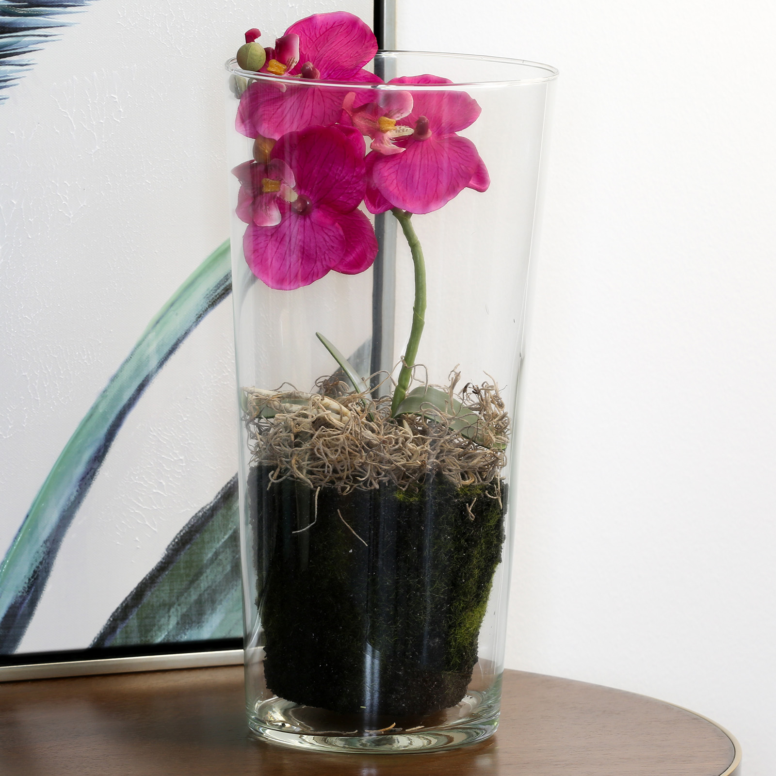 Phalaenopsis rose en vase verre 30 cm