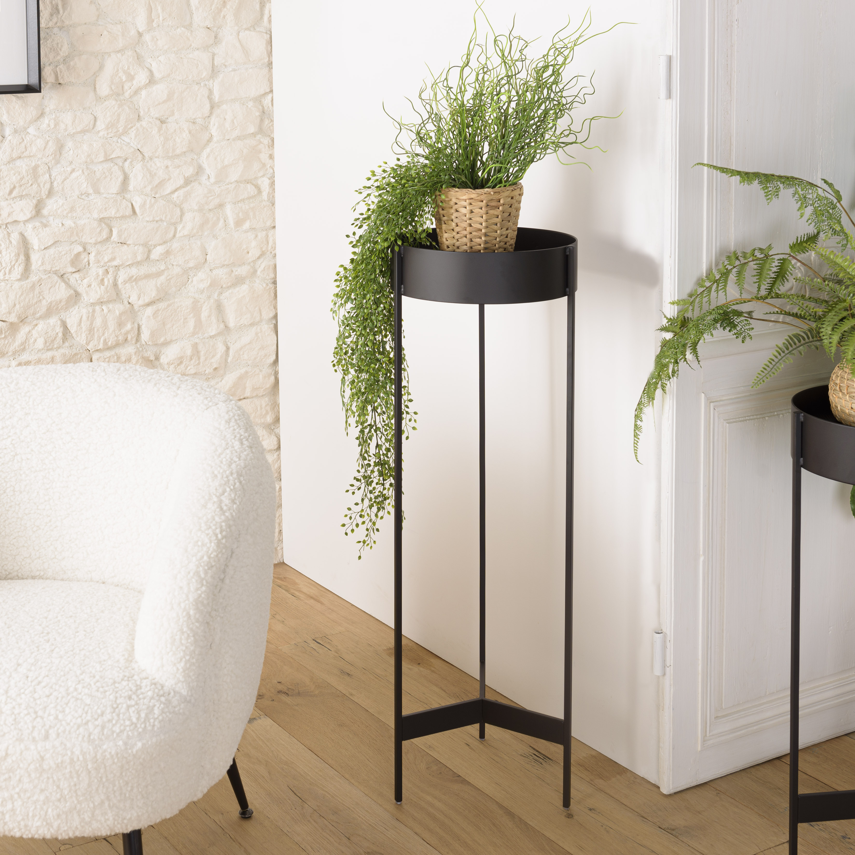 Porte-plante rond bois noir et métal 90 cm CORUMBA