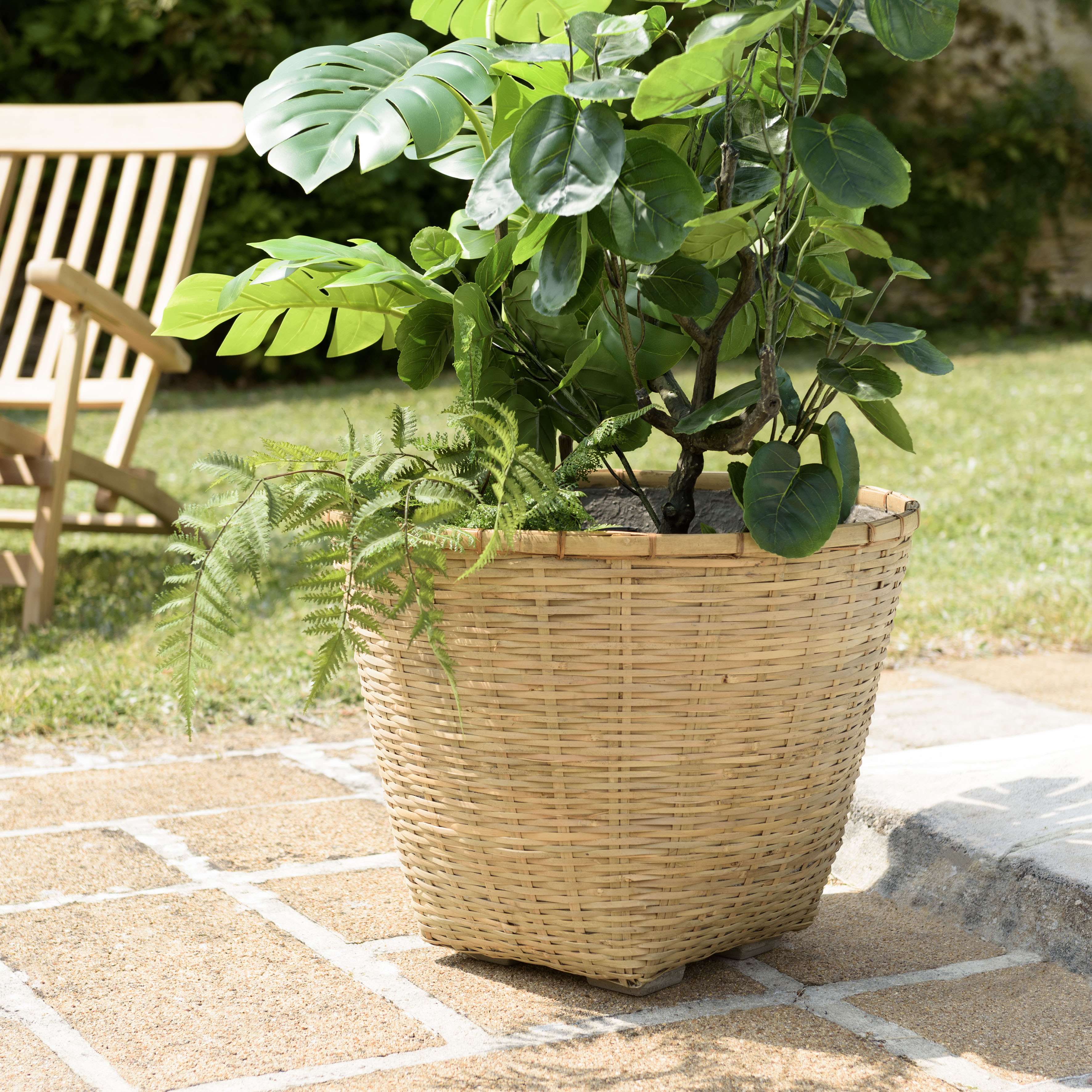Pot de fleurs rond bambou et béton D60 cm HERCULE