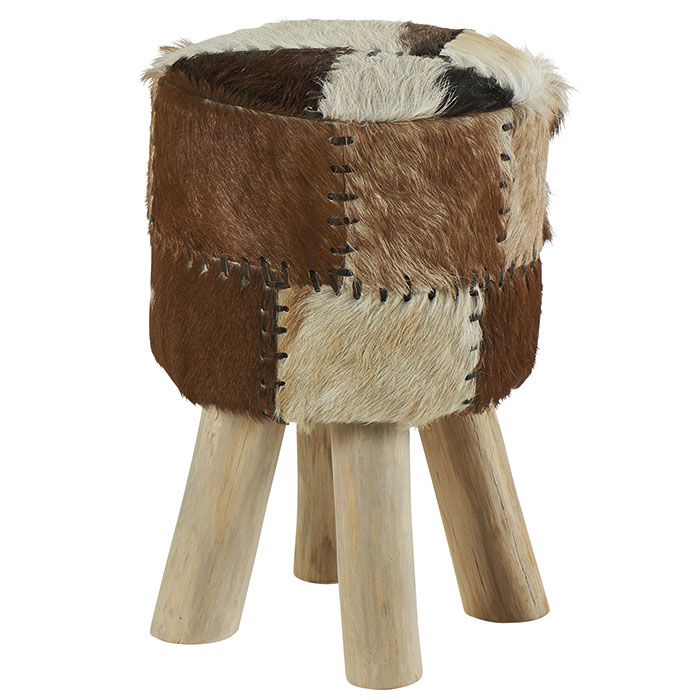 Pouf bois de teck peau Lampang