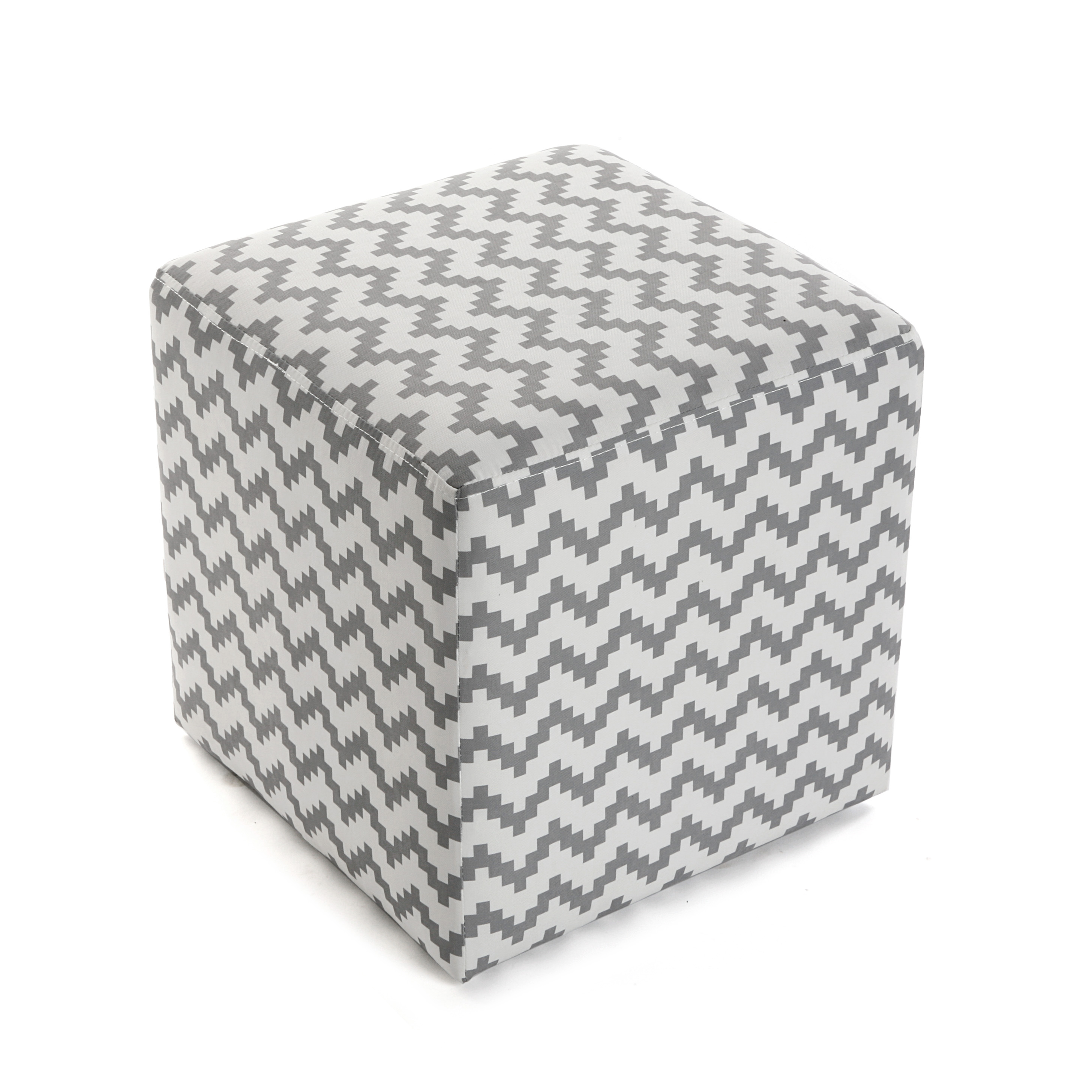 Pouf cube en coton blanc gris motif zigzag 35x35x35cm COPPEN