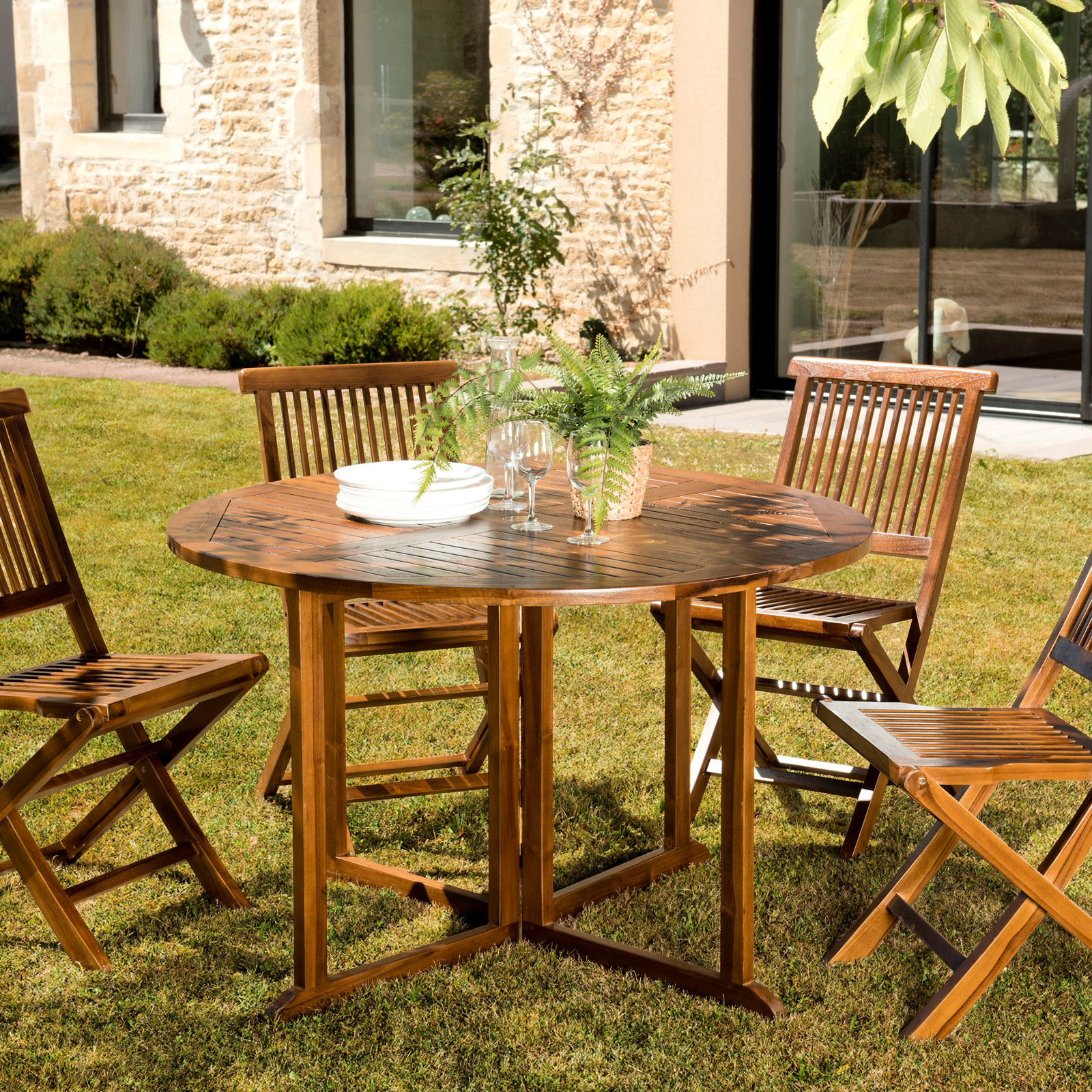 Salle à manger de jardin 4 personnes en teck massif SUMMER