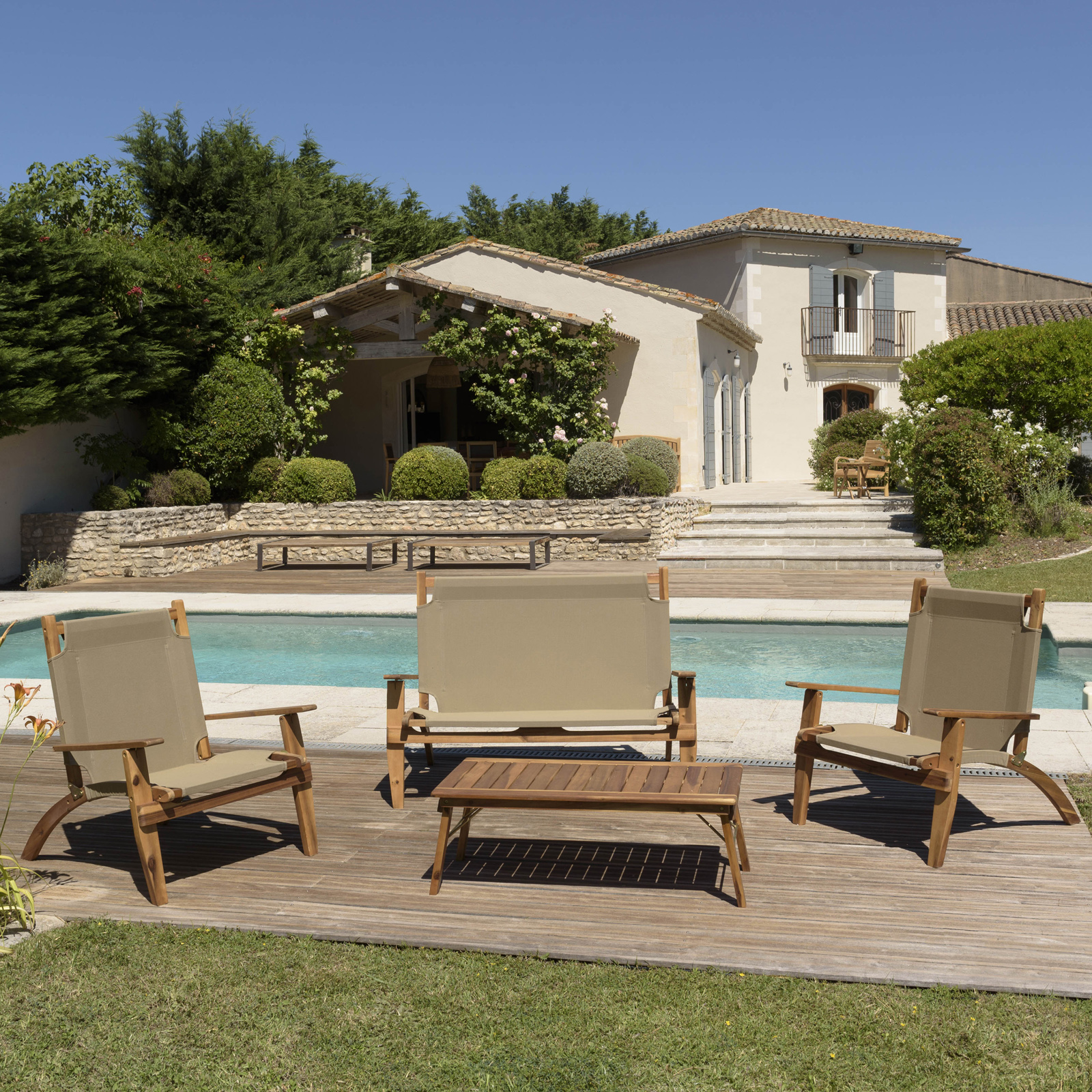 Salon de jardin pliant 4 places bois d'acacia SUMMER