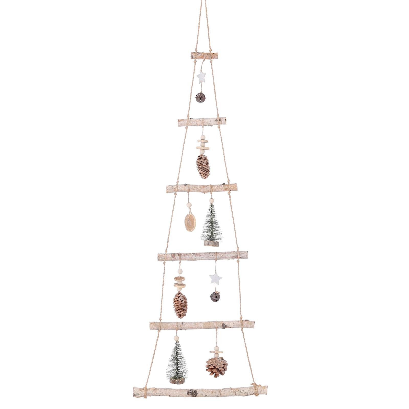 Sapin de Noël mural en bois avec décorations nature