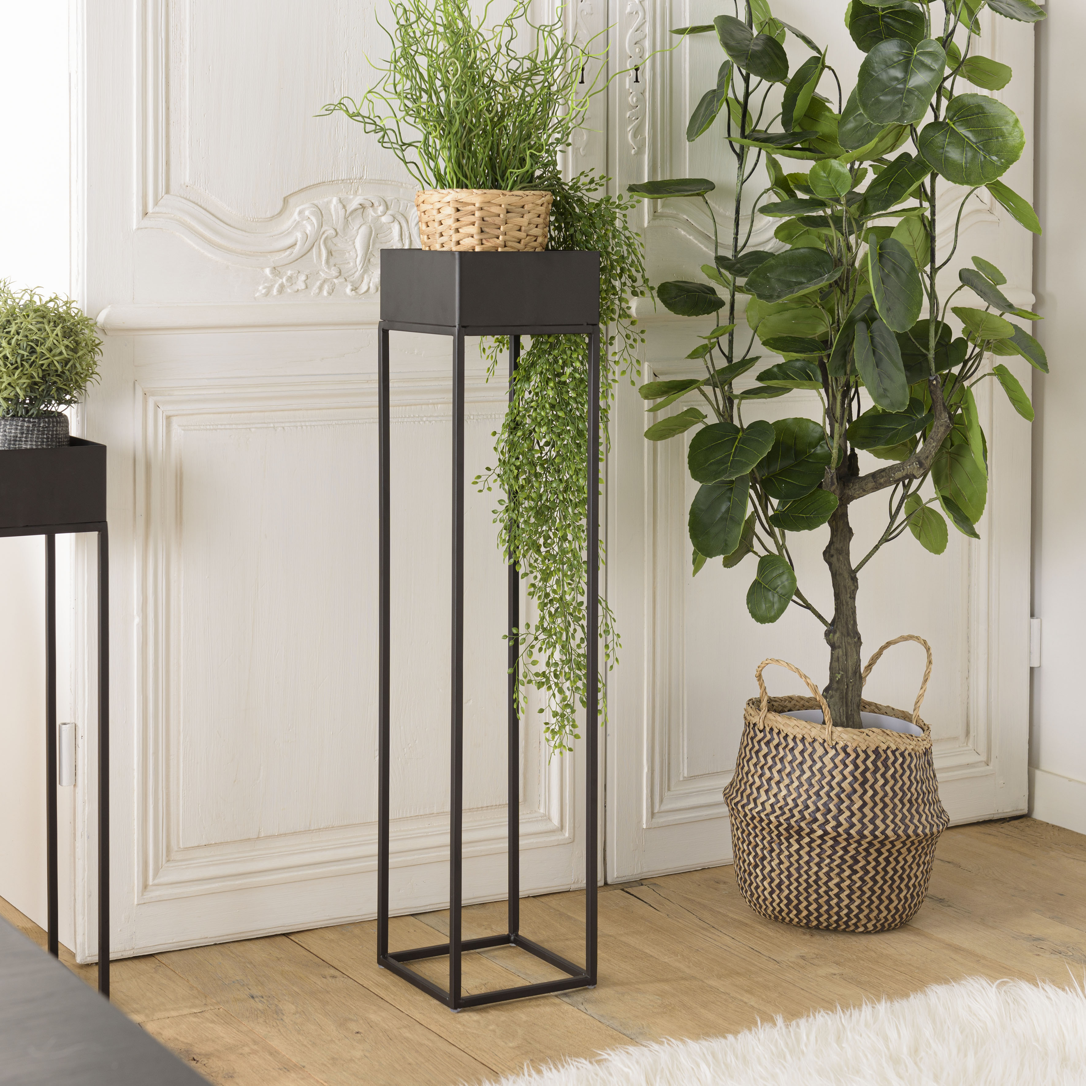 Sellette porte-plante bois-métal noir 80 cm CORUMBA