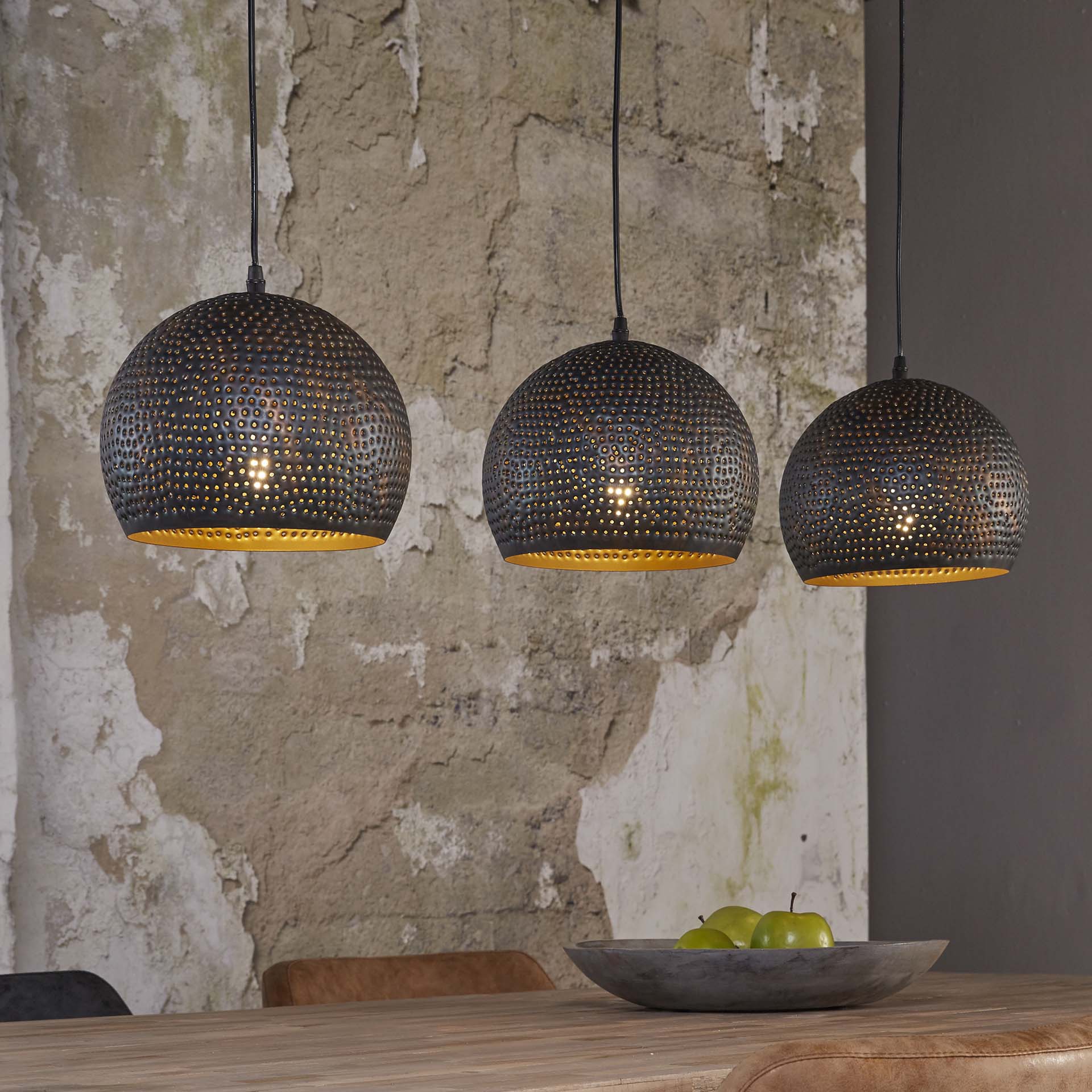 Suspension ajourée 3 demi-globes métal 110x25x150cm RALF
