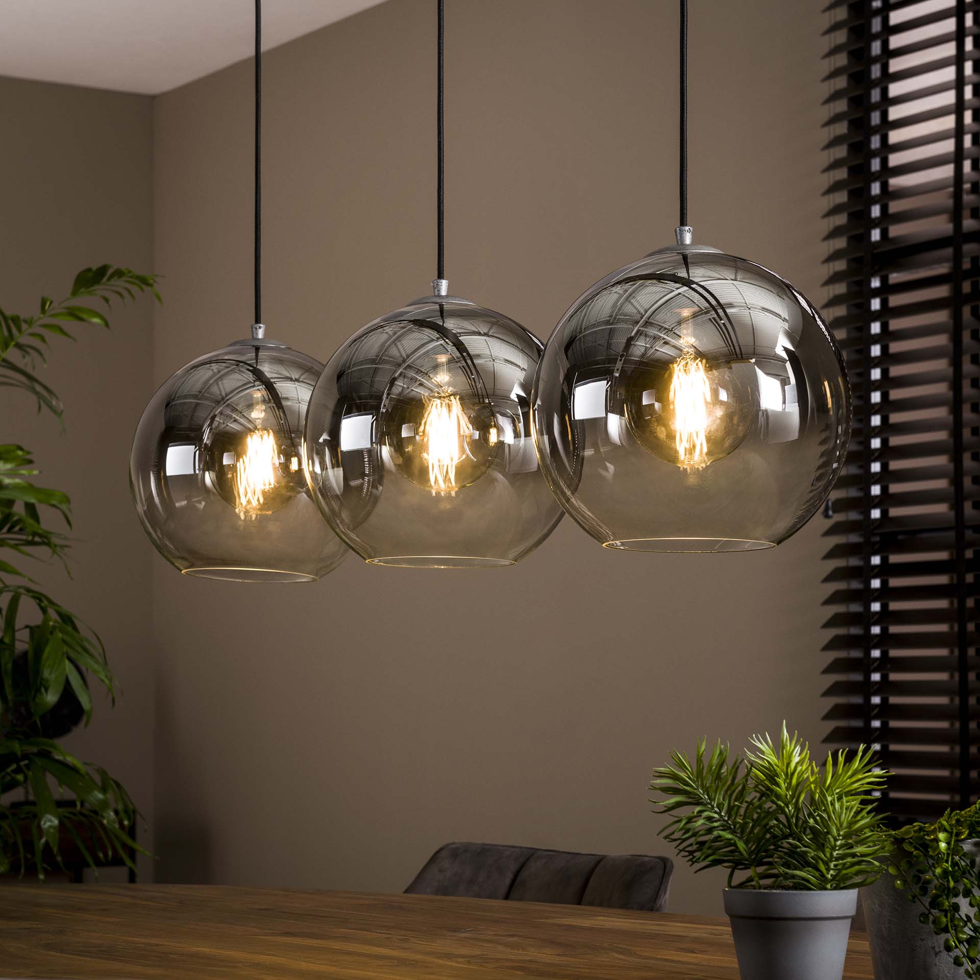 Suspension de table à manger en verre fumé 3 globes XL RALF