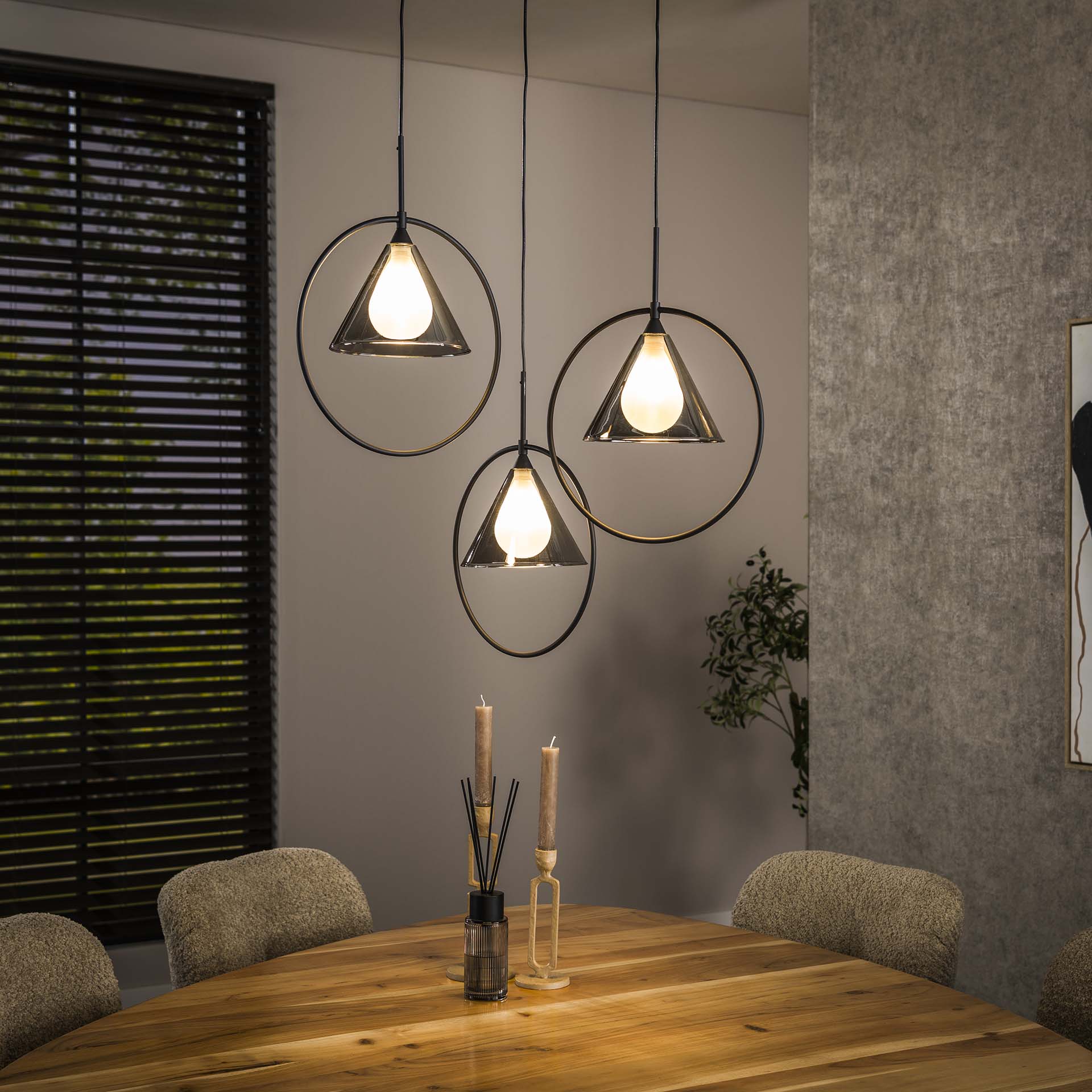 Suspension design en verre fumé 3 abat-jour coniques RALF