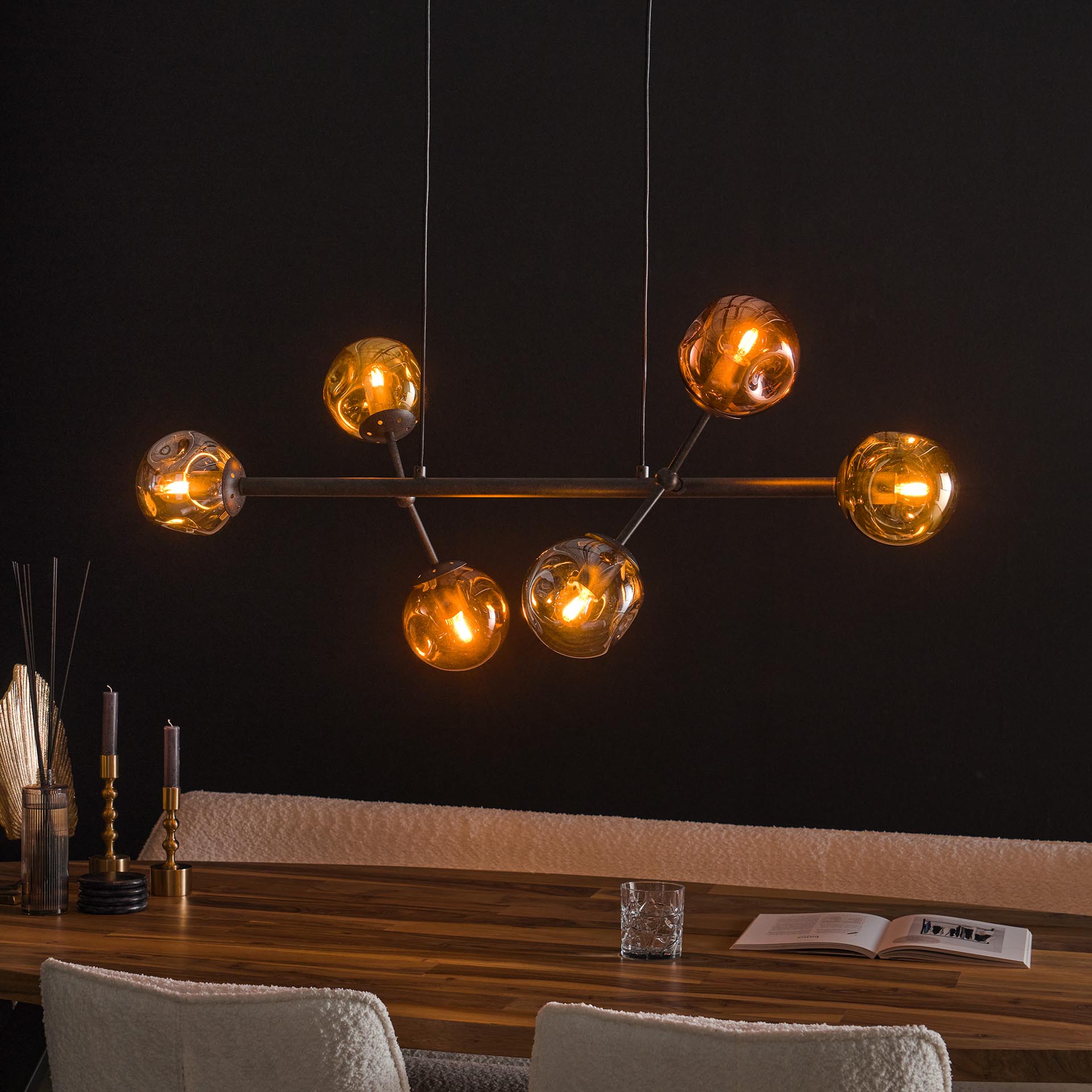 Suspension en verre 6 globes déformés RALF