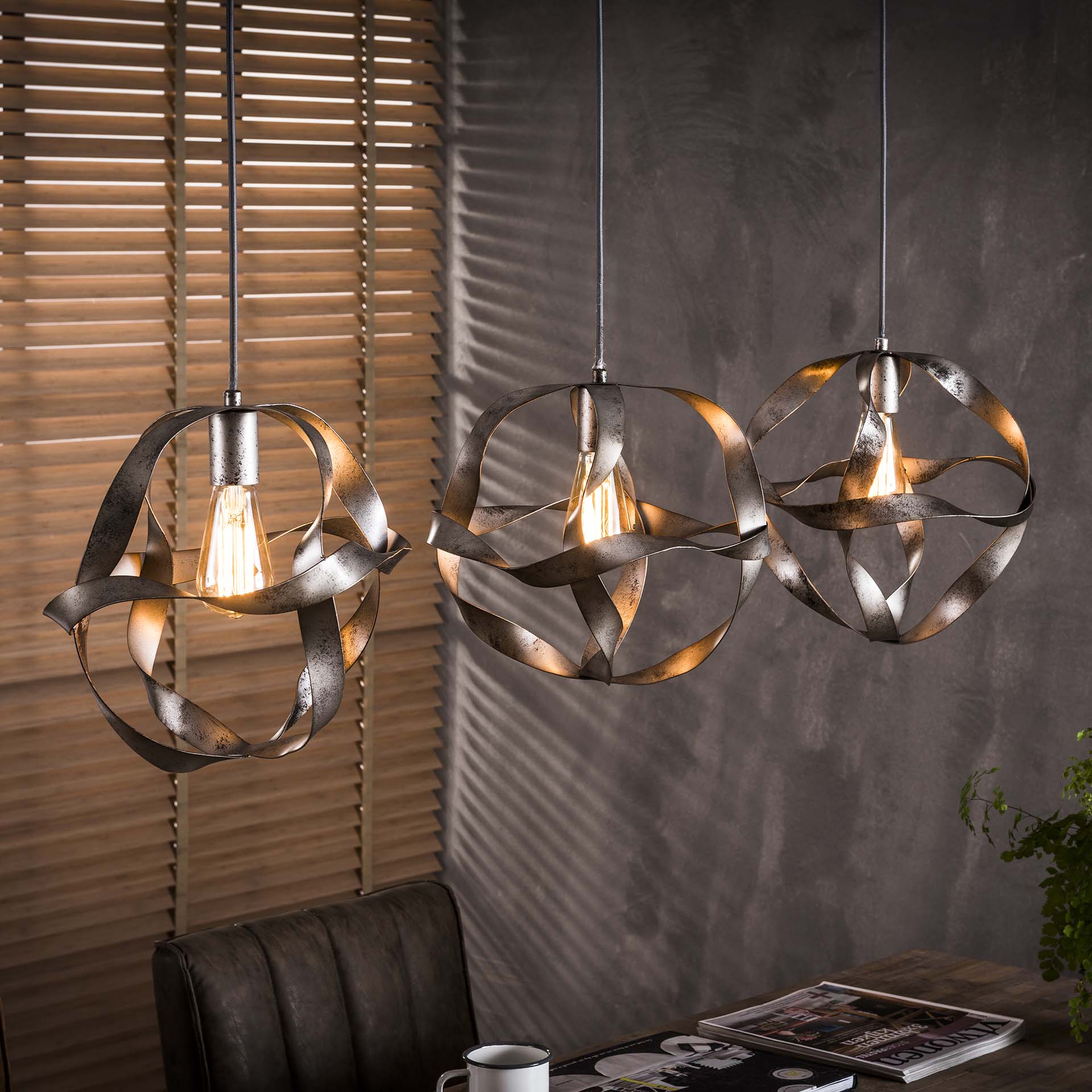 Suspension industrielle 3 lampes métal vieilli effet ruban RALF