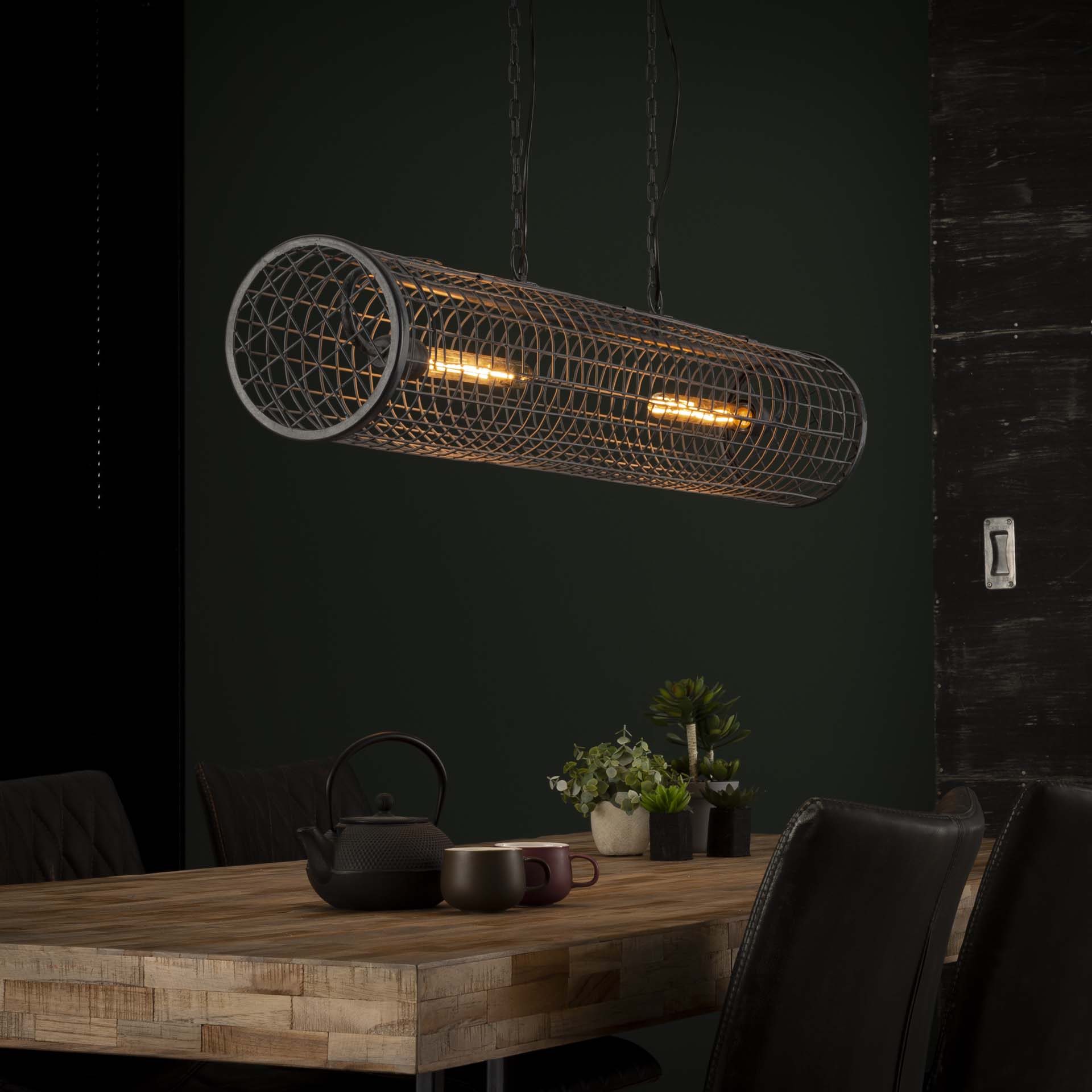 Suspension industrielle cylindre grillagé 2 lampes RALF