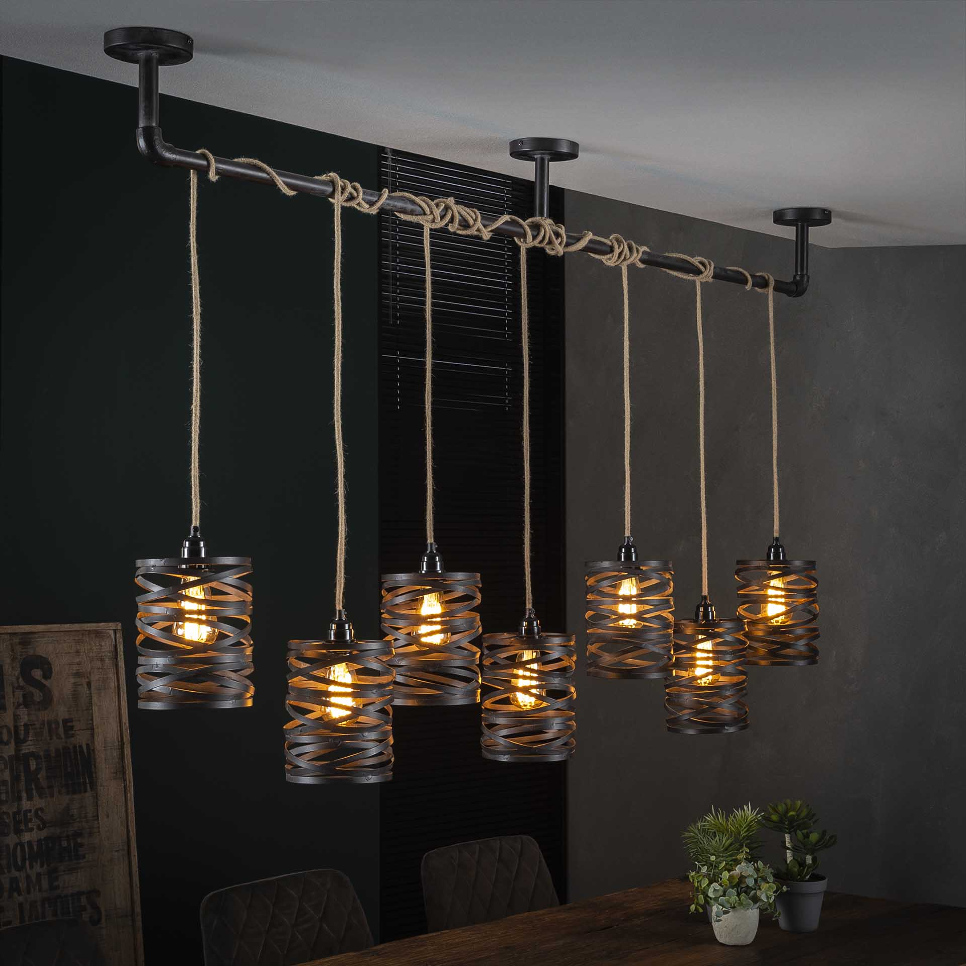 Suspension industrielle effet ruban gris ardoise 7 lampes RALF