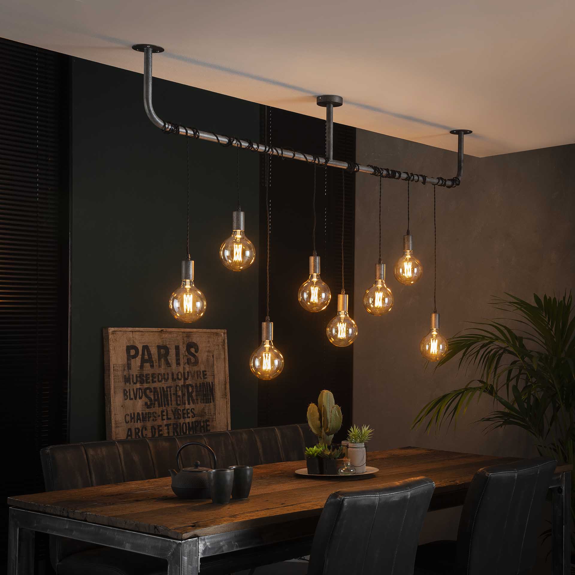 Suspension industrielle esprit loft 8 lampes réglables RALF