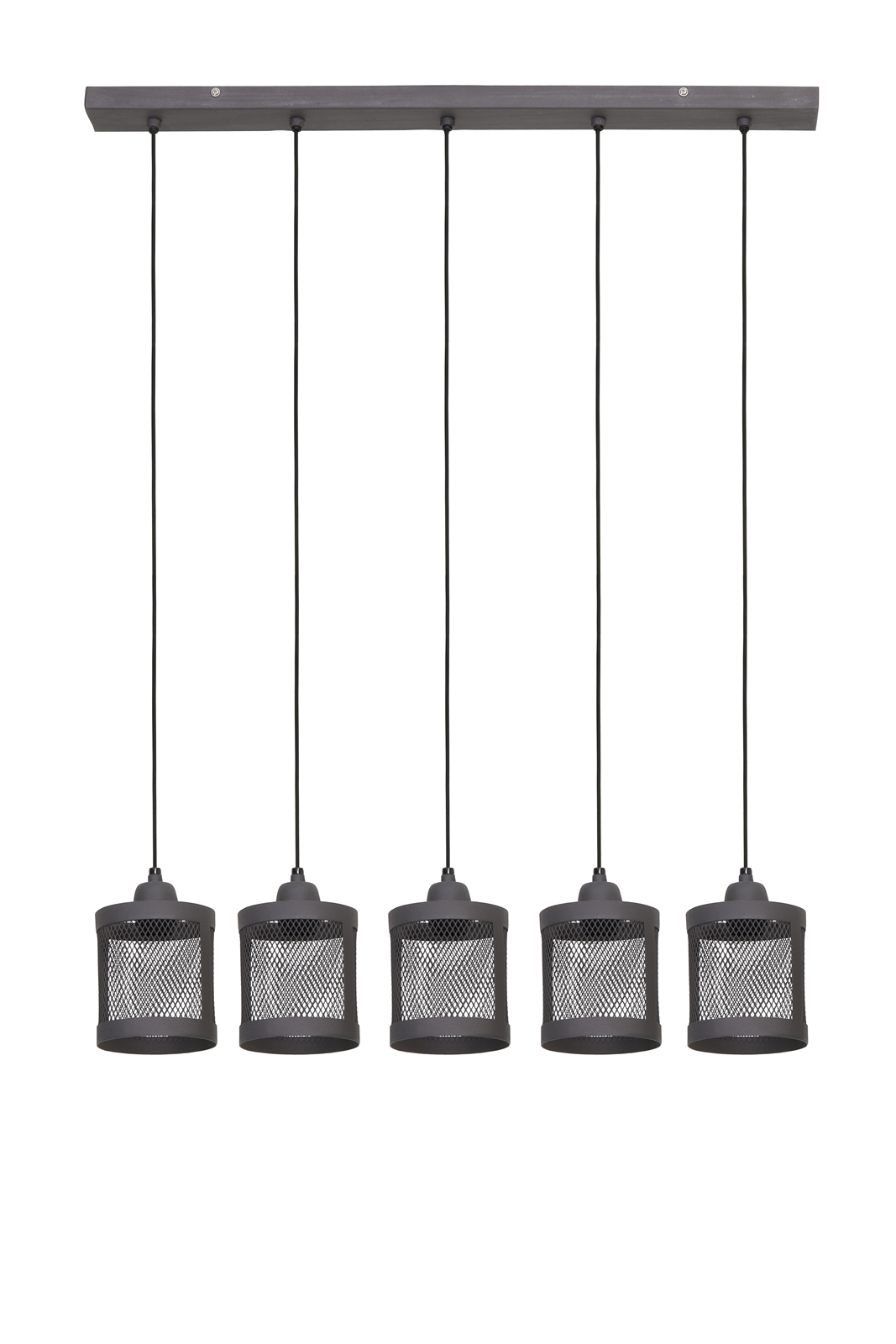 Suspension industrielle métal gris 5 lampes horizontales