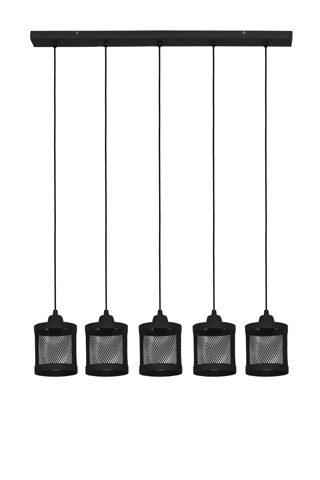 Suspension industrielle métal noir mat 5 lampes horizontales