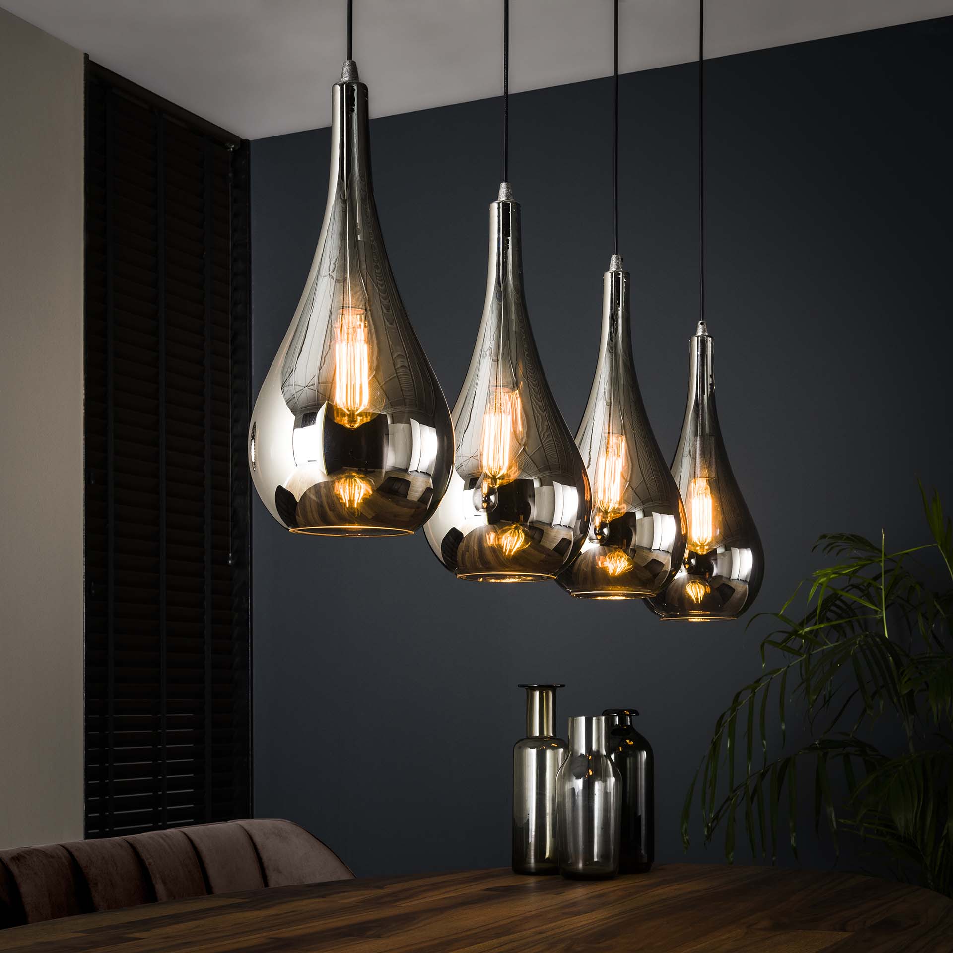 Suspension moderne 4 lampes gouttes verre chromé RALF