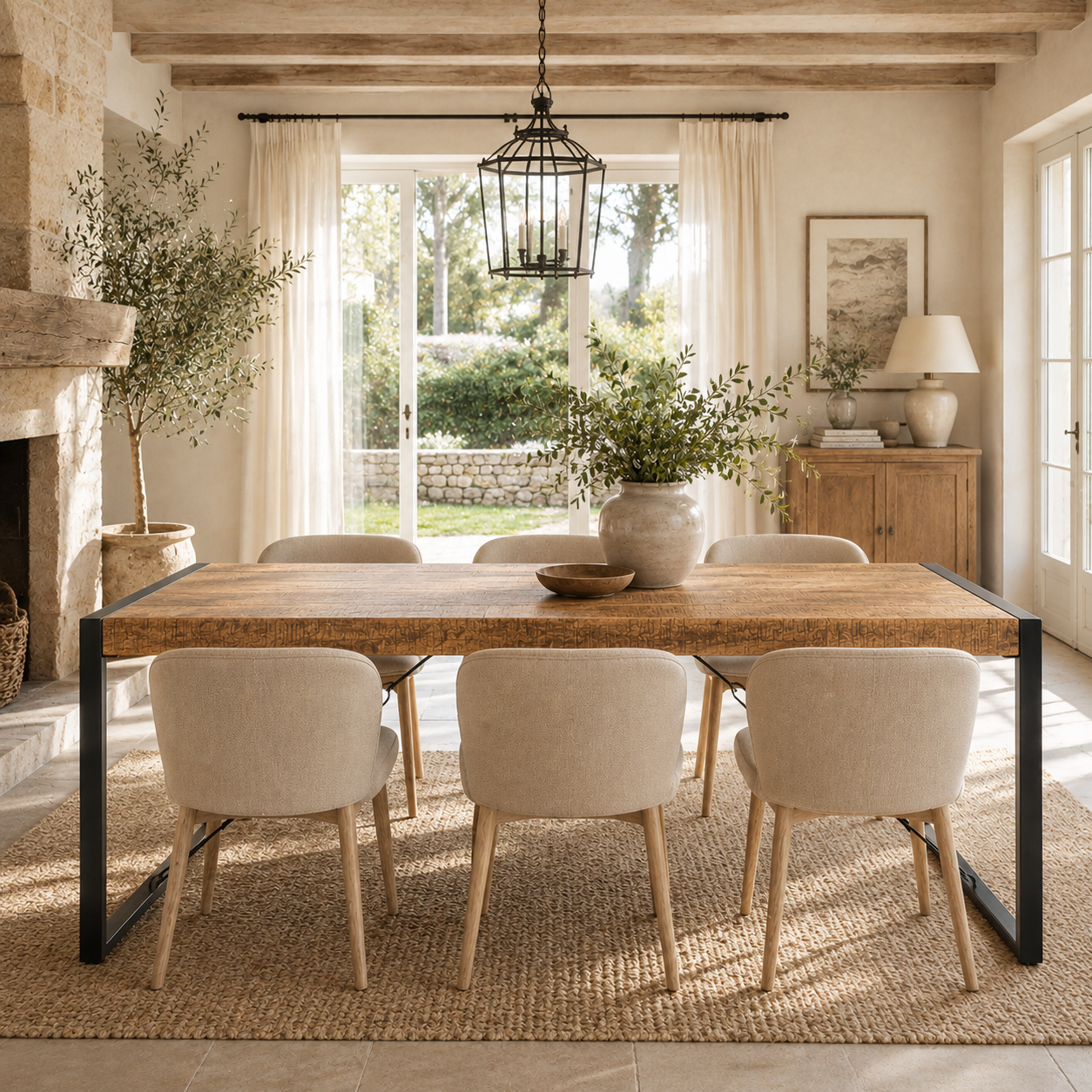 Table à manger bois métal à tendeurs 220 cm KARGO