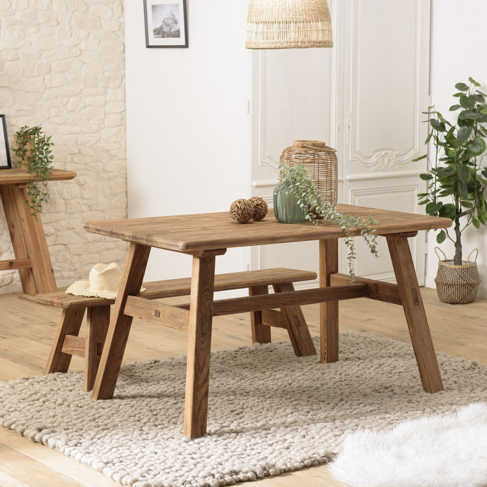 Table à manger bois recyclé style campagne 140 cm DENVER