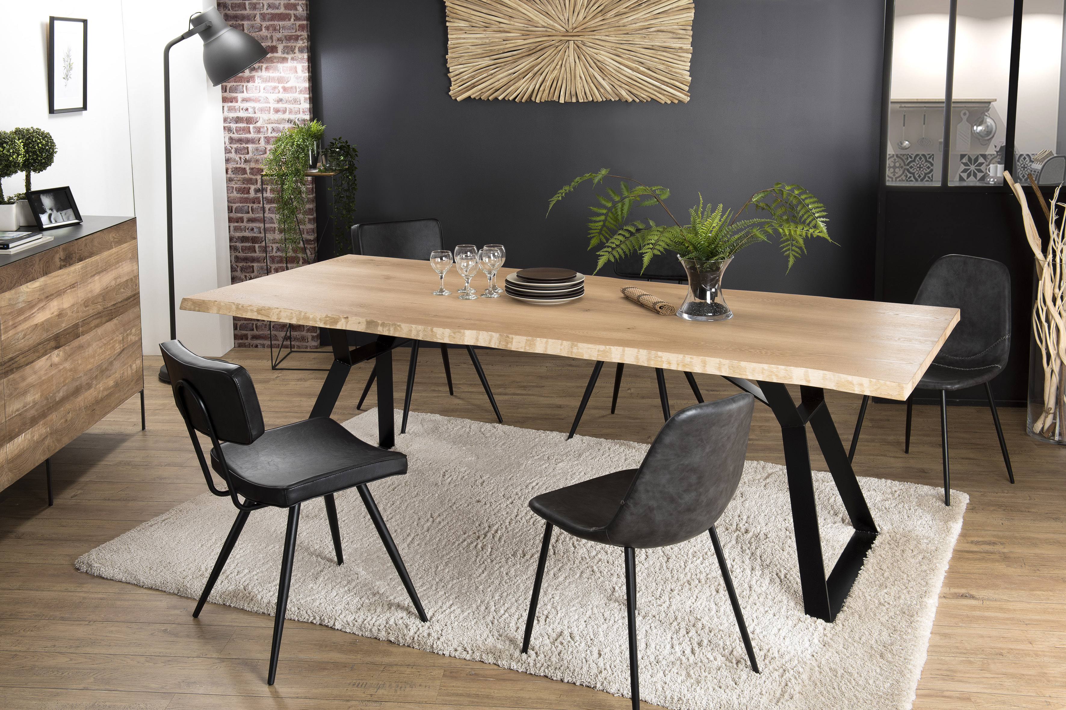 Table à manger contemporaine chêne acier 230x100 PANAMA